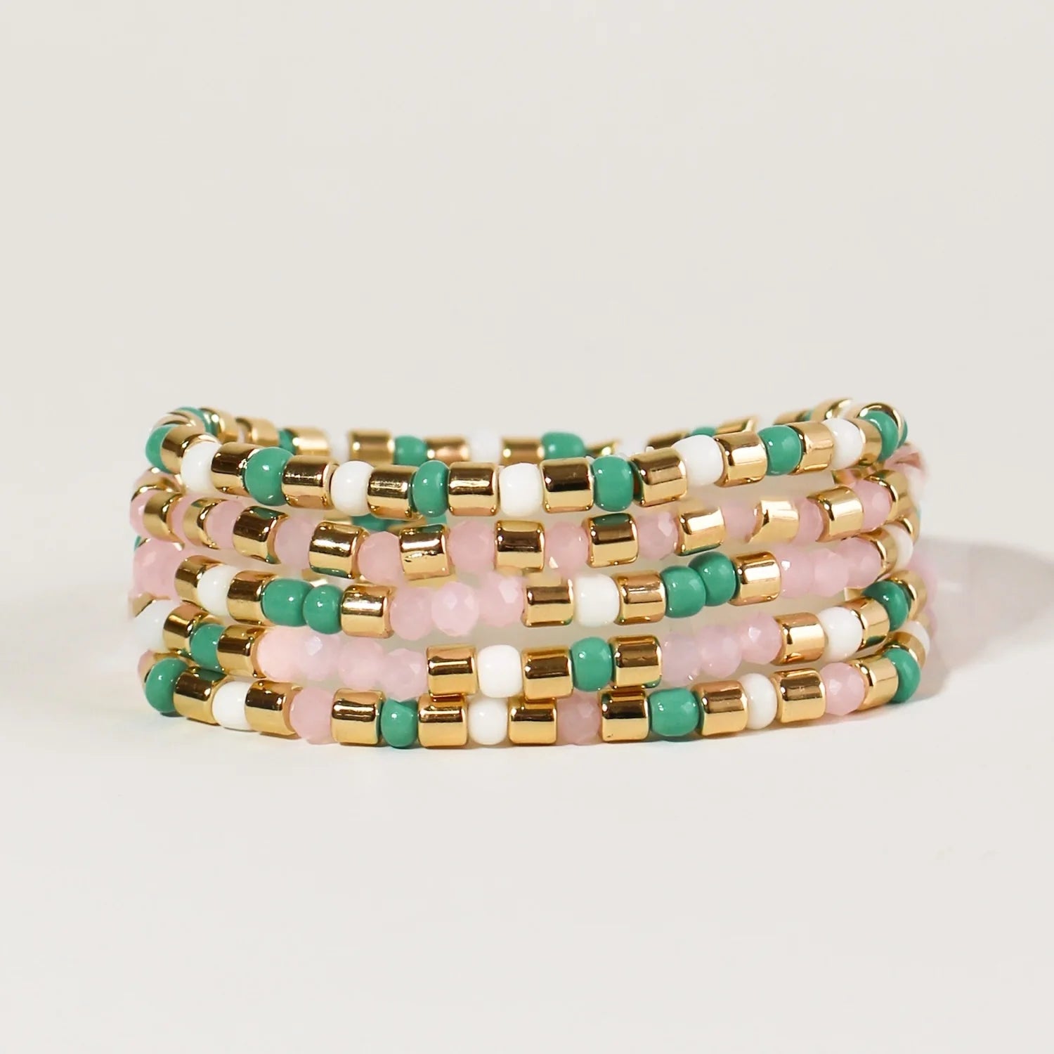 Layered Stretch Bracelet Pink, Turquoise & Gold