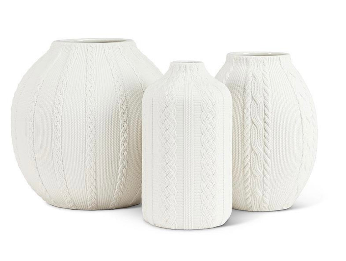 Knit & Cabled Slim Vase - Matte White