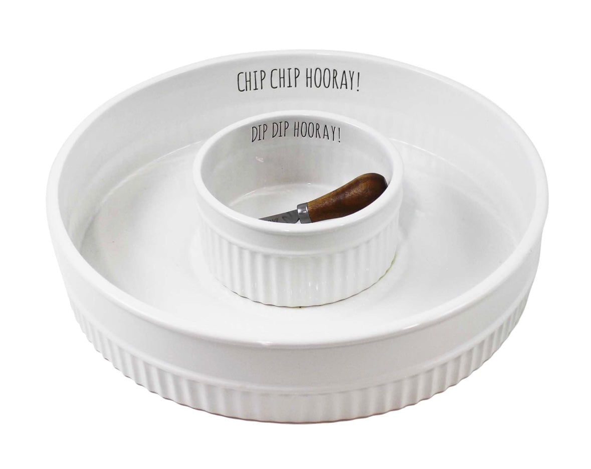 White Chip & Dip Bowl with Spreader