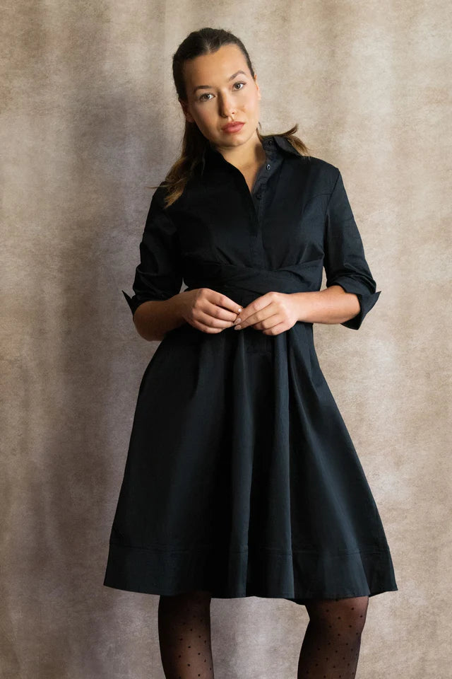 Tessa Shirt Dress 3/4 Sleeve/Black