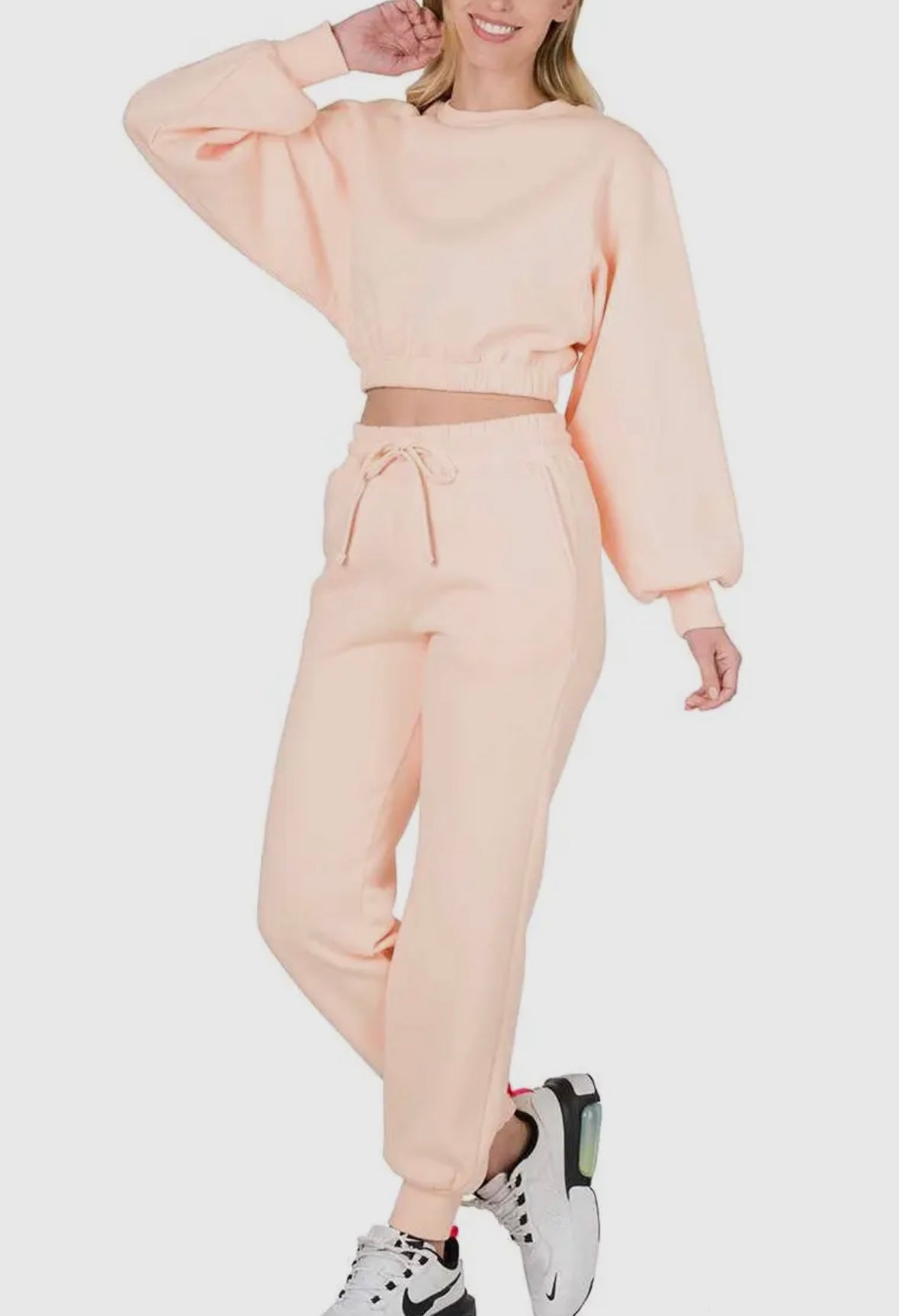 Cropped Pullover & Jogger Set/Peach