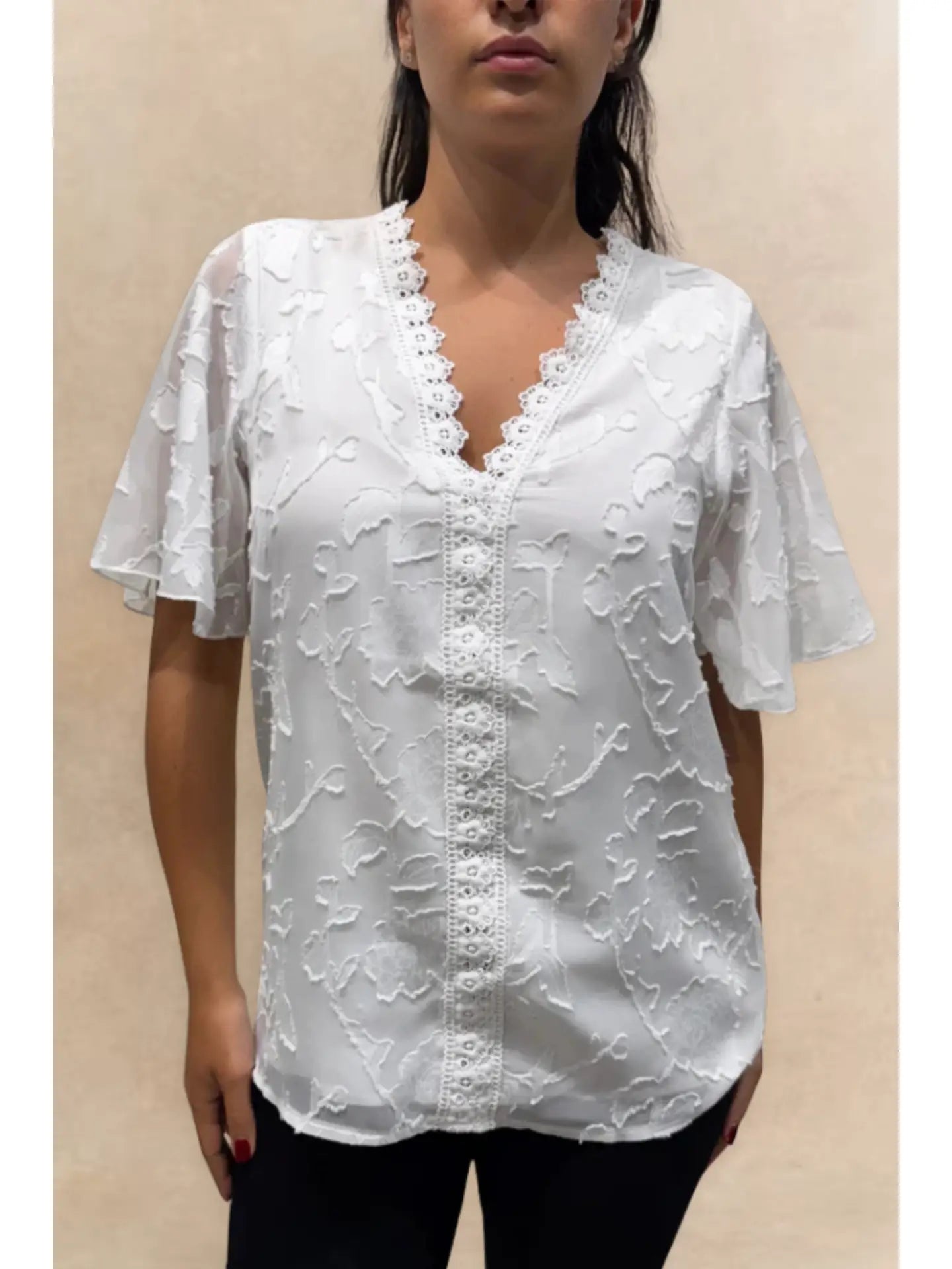 Lucie V-Neck White Blouse