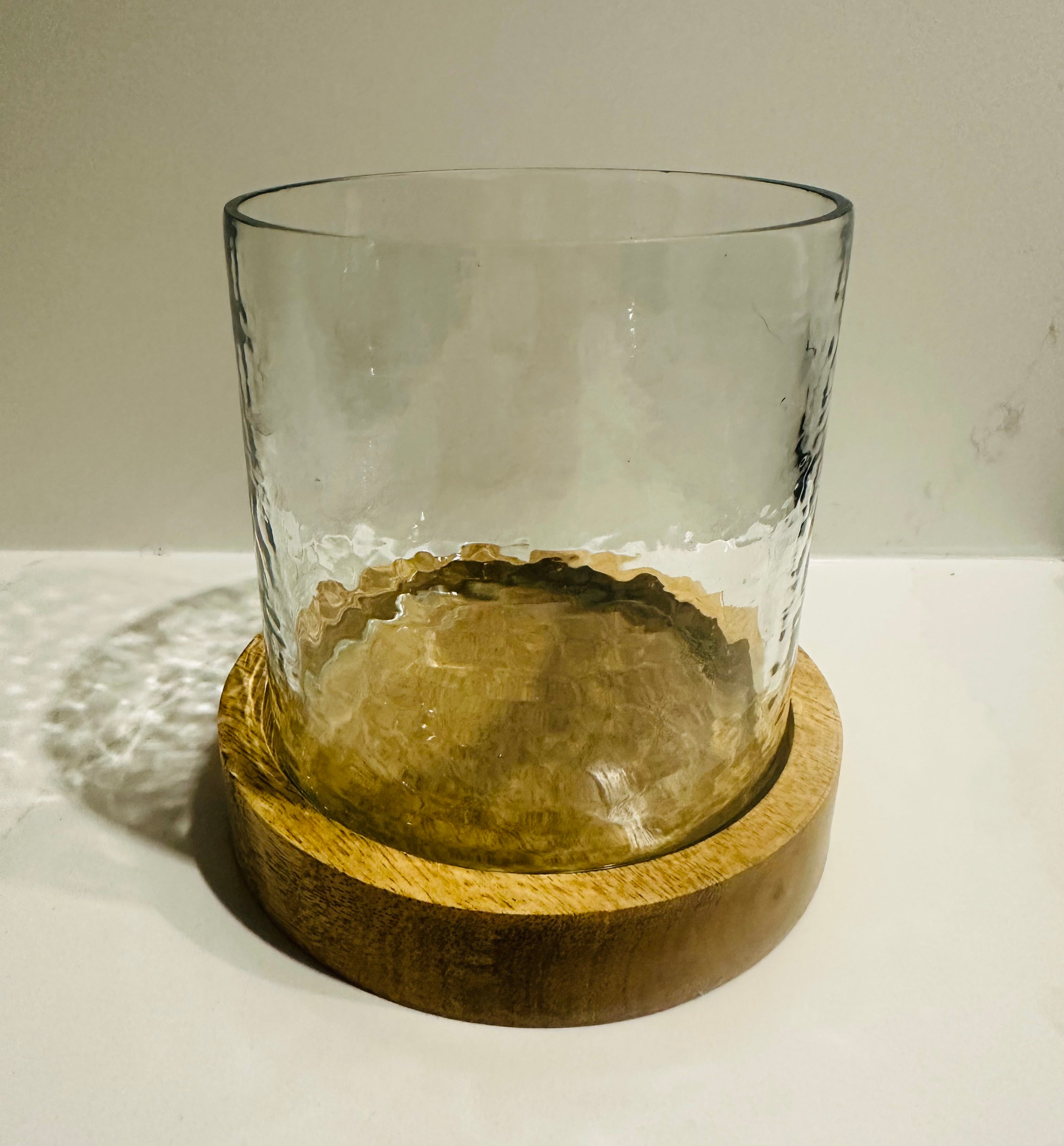 Glass Candle Holder w/ Wood Base
