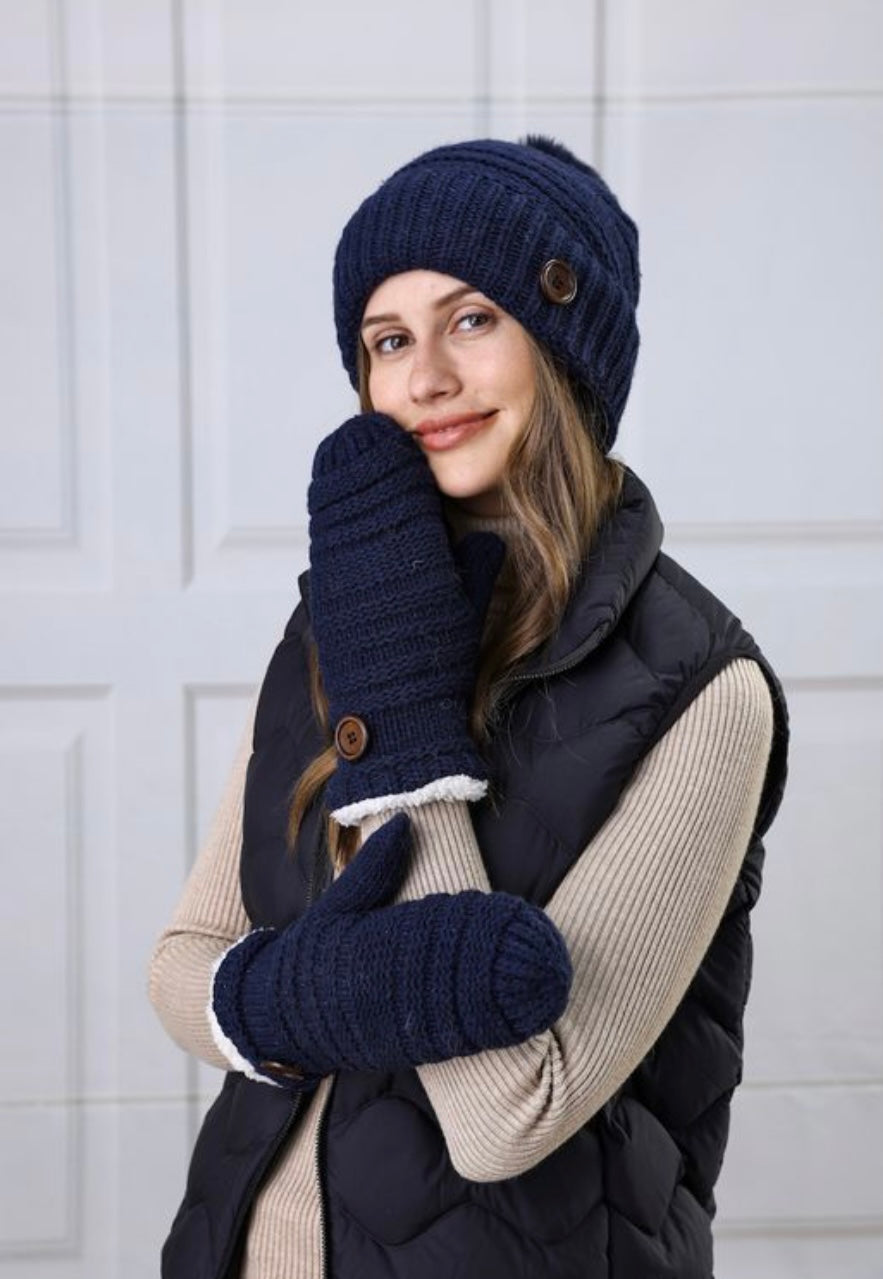 Navy Button Winter Accessories