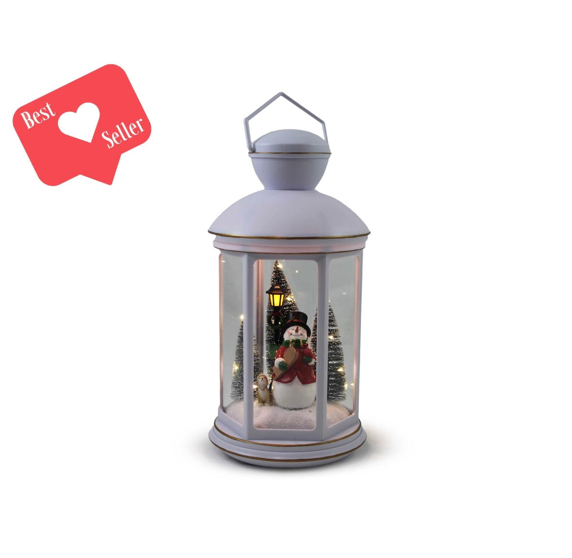 Round White Lantern w/Snowman Scene