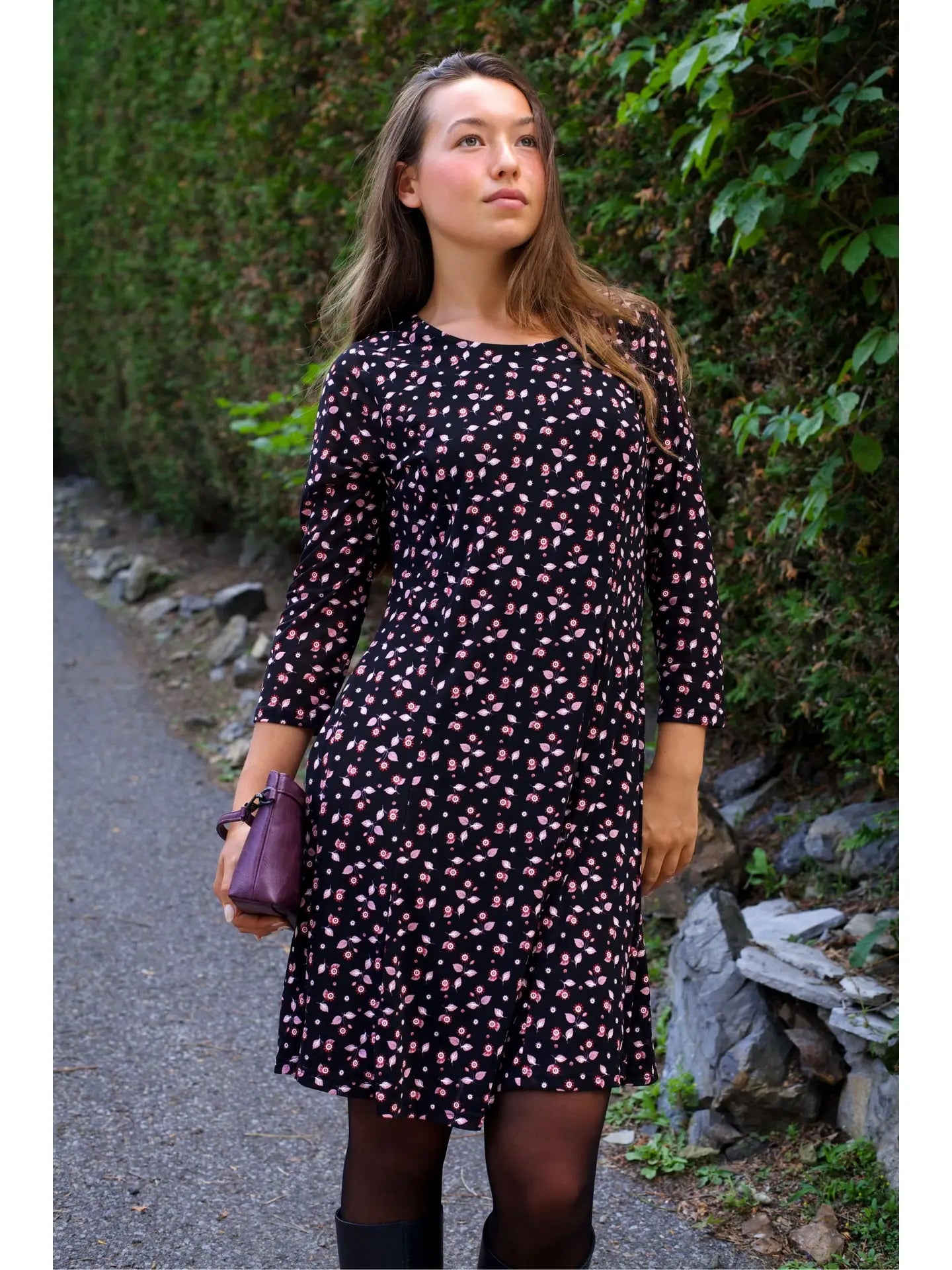 Daisie Black Dress - Floral Print