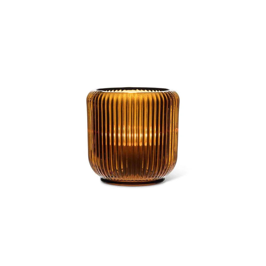 Large Ribbed Votive Holder - Amber