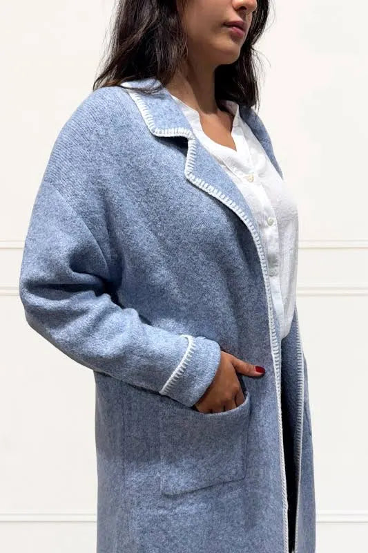 Solana Long Knit Jacket - Blue