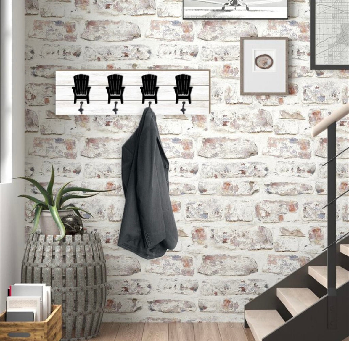 4 Adirondack Chair Wall Hooks Panel Black/White