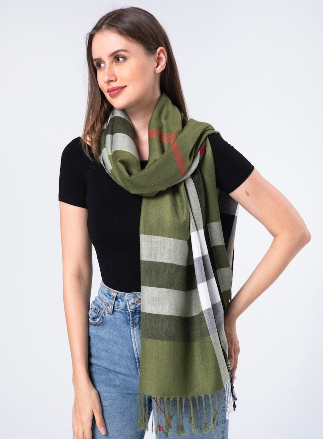 Olive Green Plaid Scarf