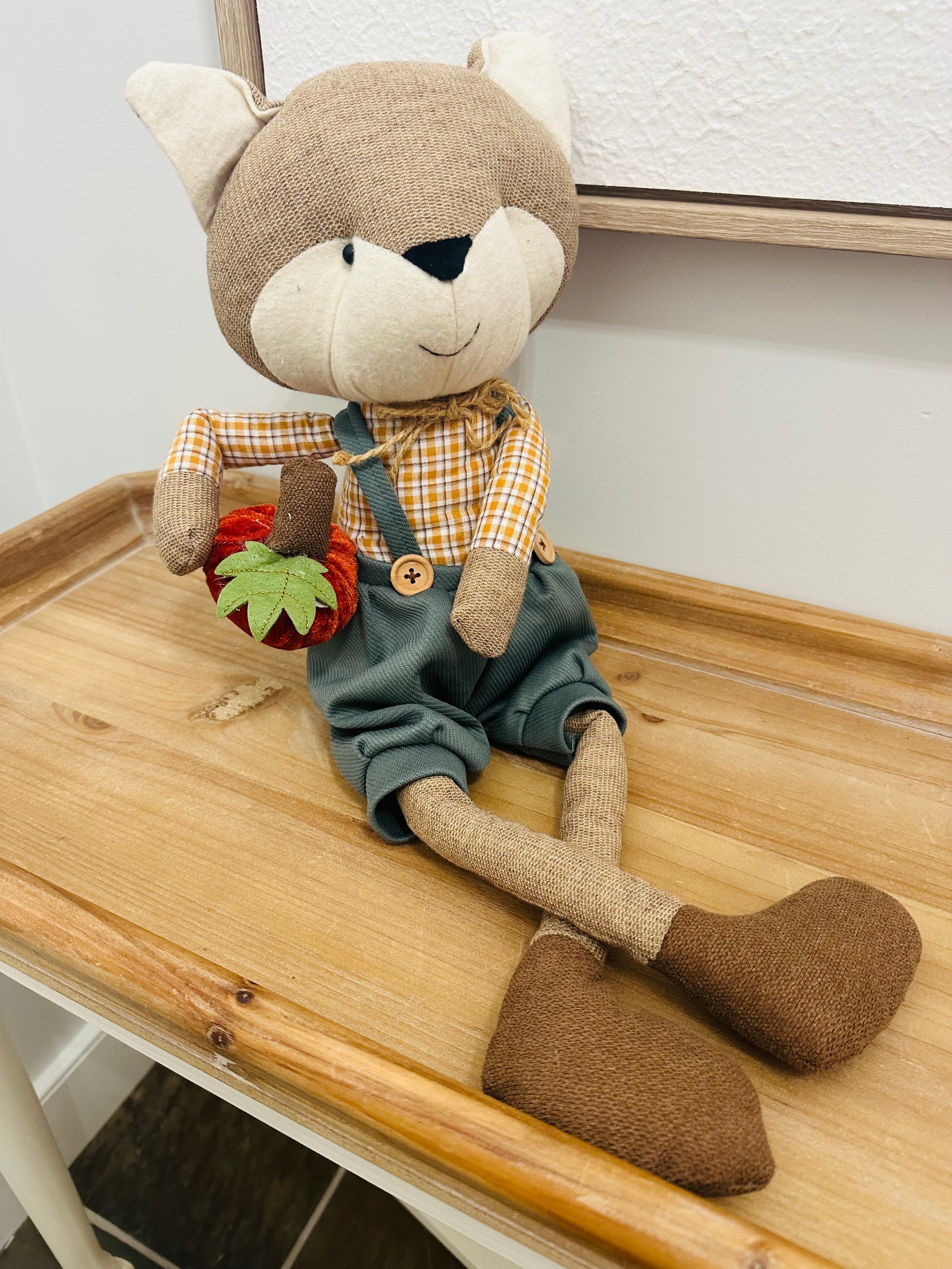 Plush Fox with Blue Overalls