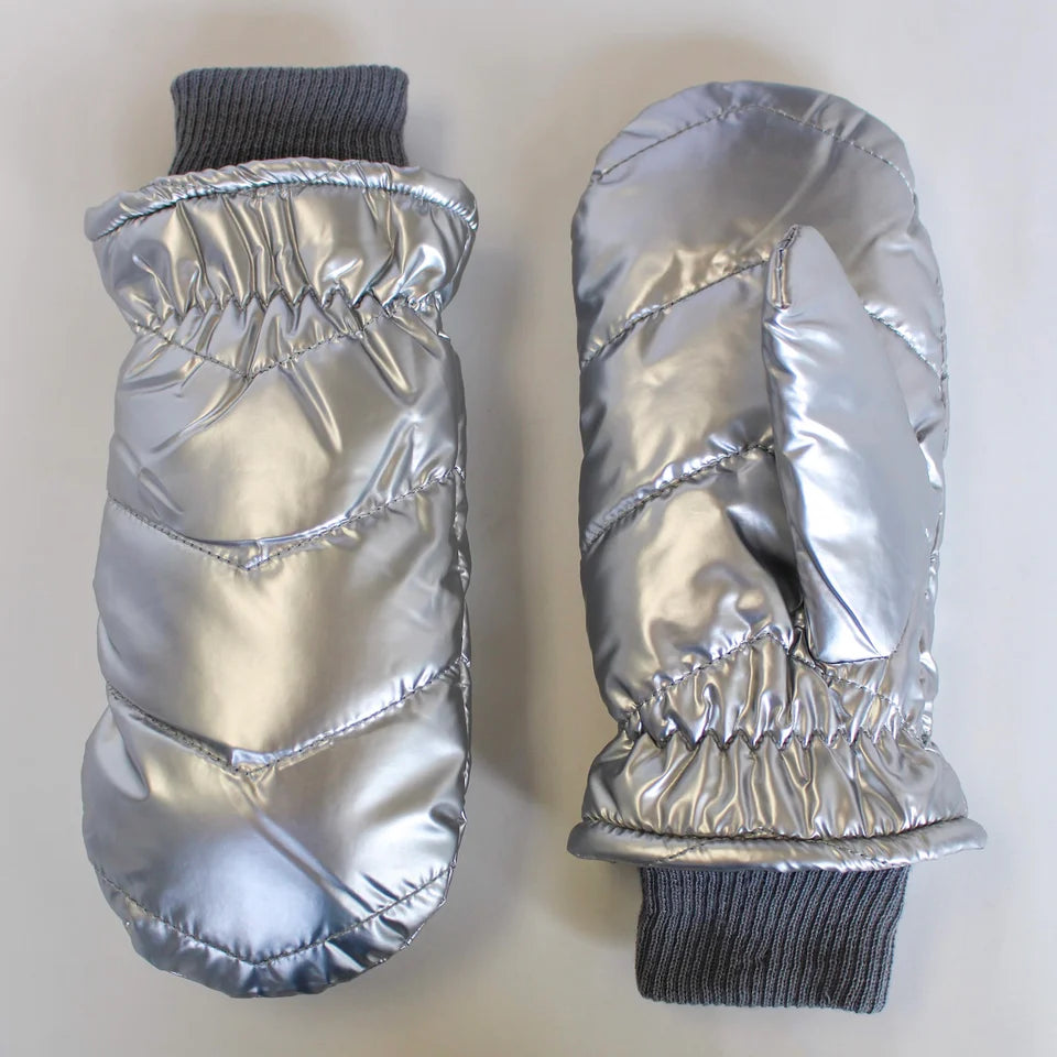 Puffer Mittens - Silver