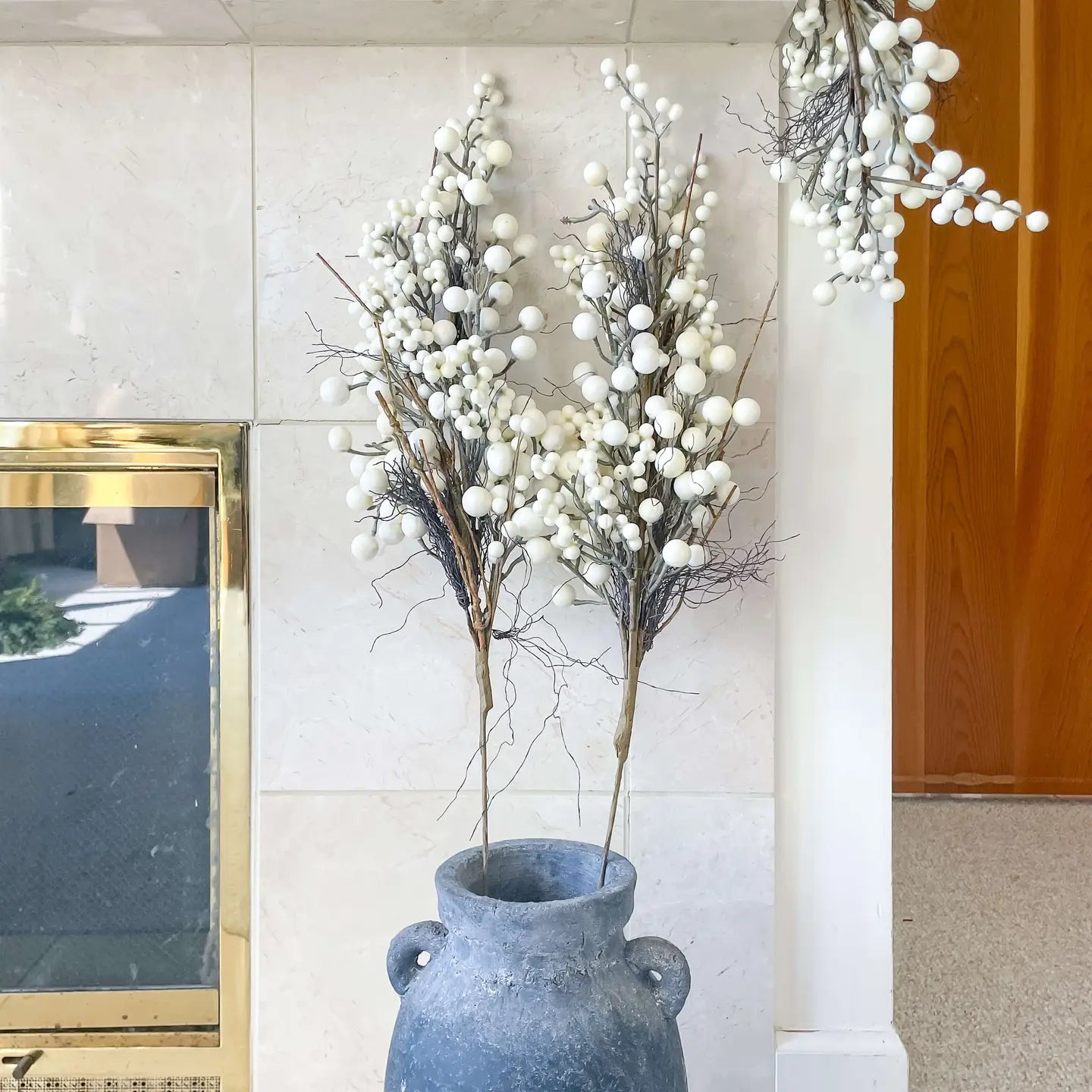 White Berry Faux Christmas Stem 34"