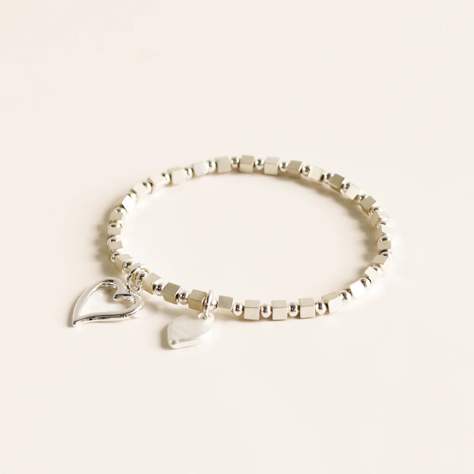 Double Heart Charm Silver Bracelet
