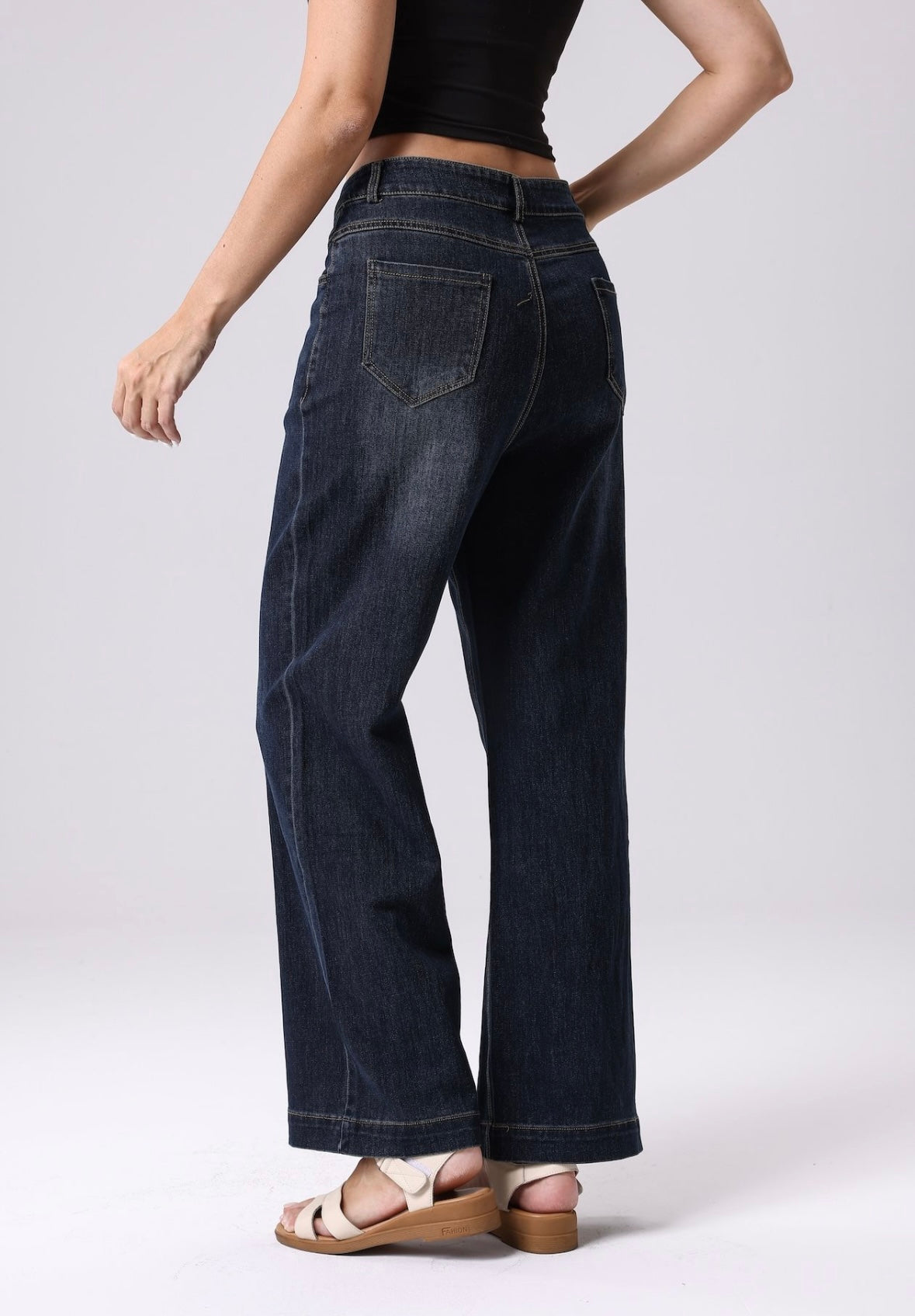 High Rise Wide Leg Denim Jeans - Navy