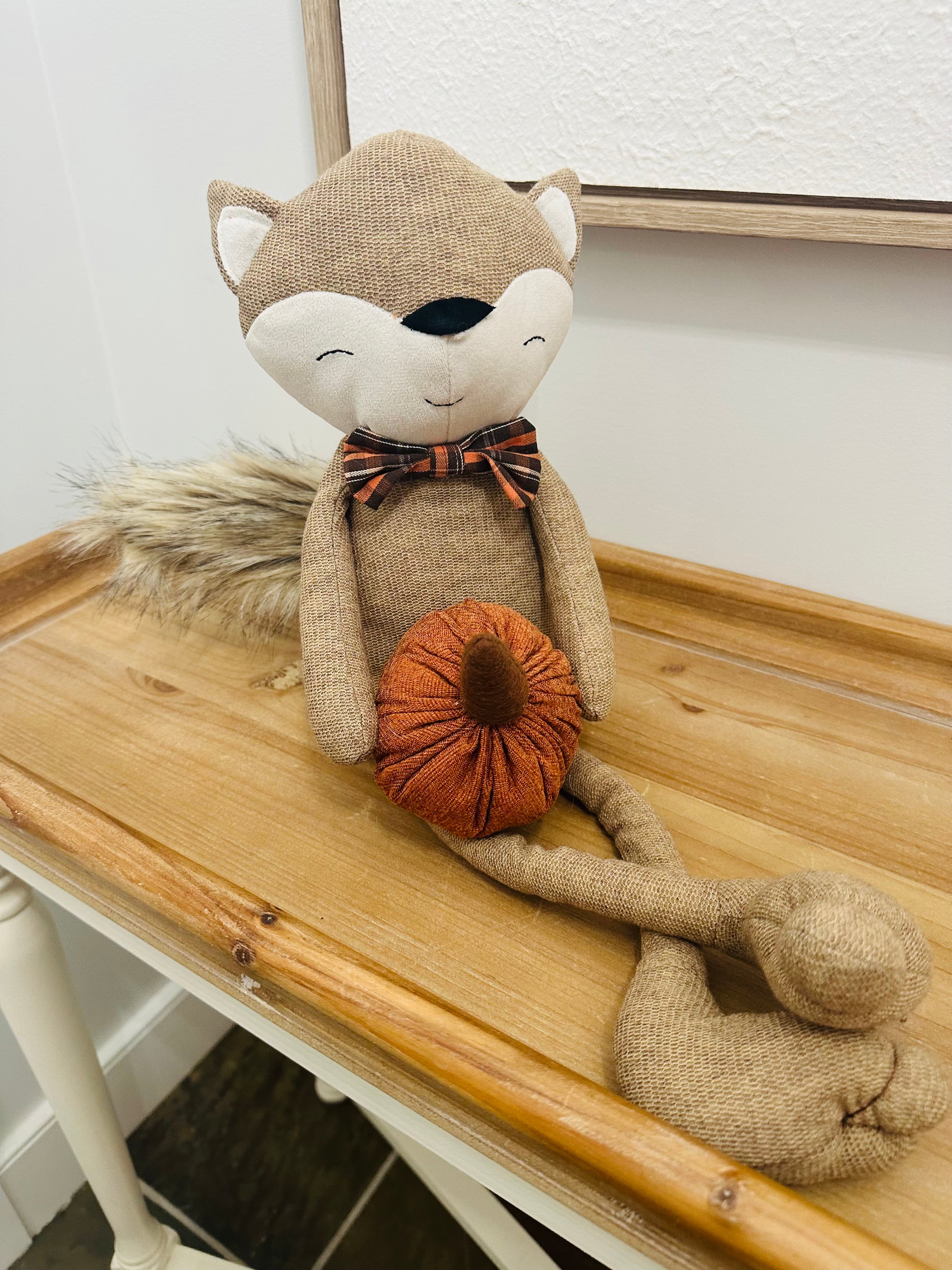Plush Fox with Bow Tie holding Pumpkin