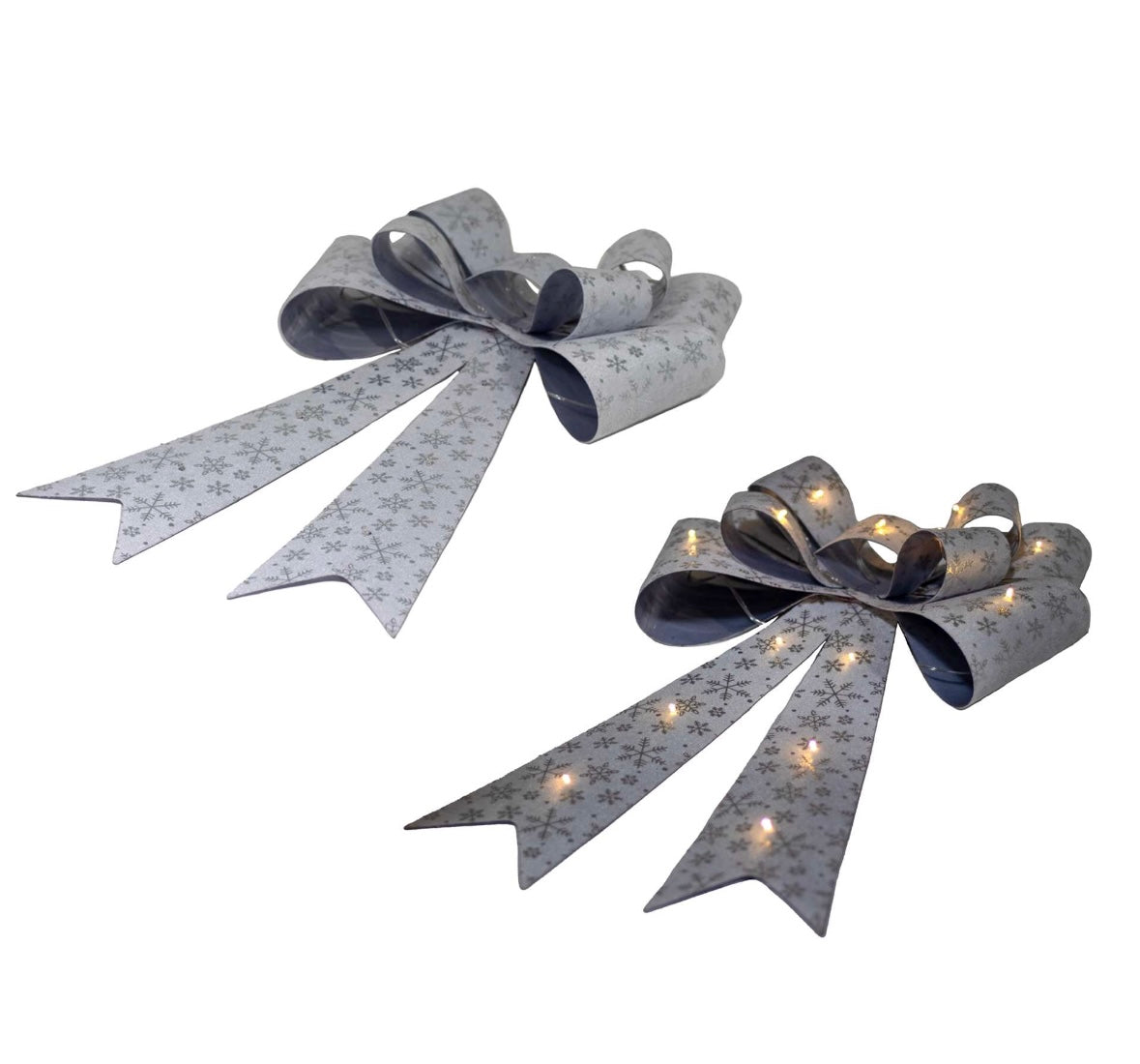 Silver & Snowflakes LED Bow Decor