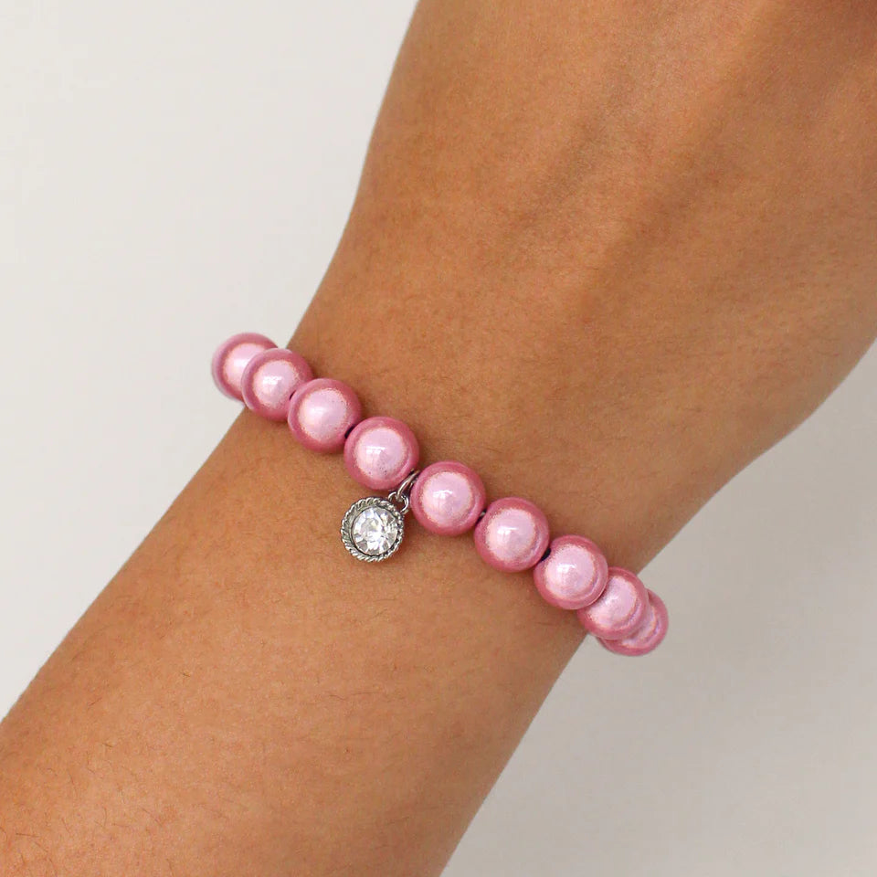 Miracle Stretch Bead Bracelet Pink & CZ