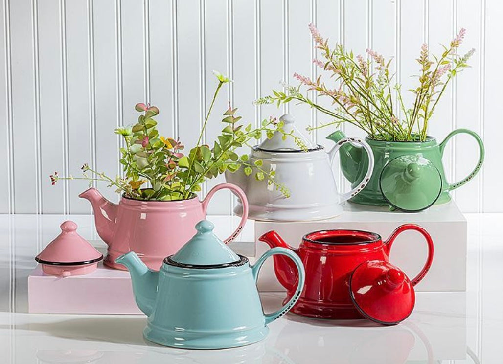 Enamel Look Teapot - Forest Green