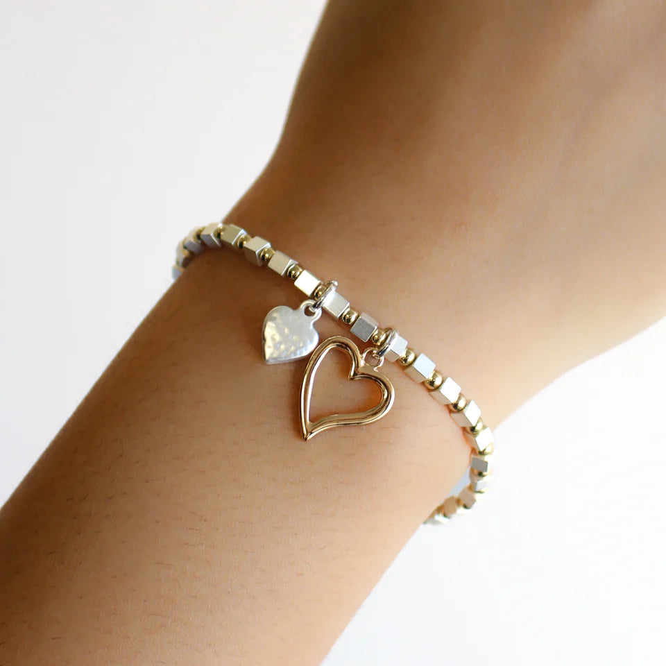 Double Heart Charm Gold Bracelet