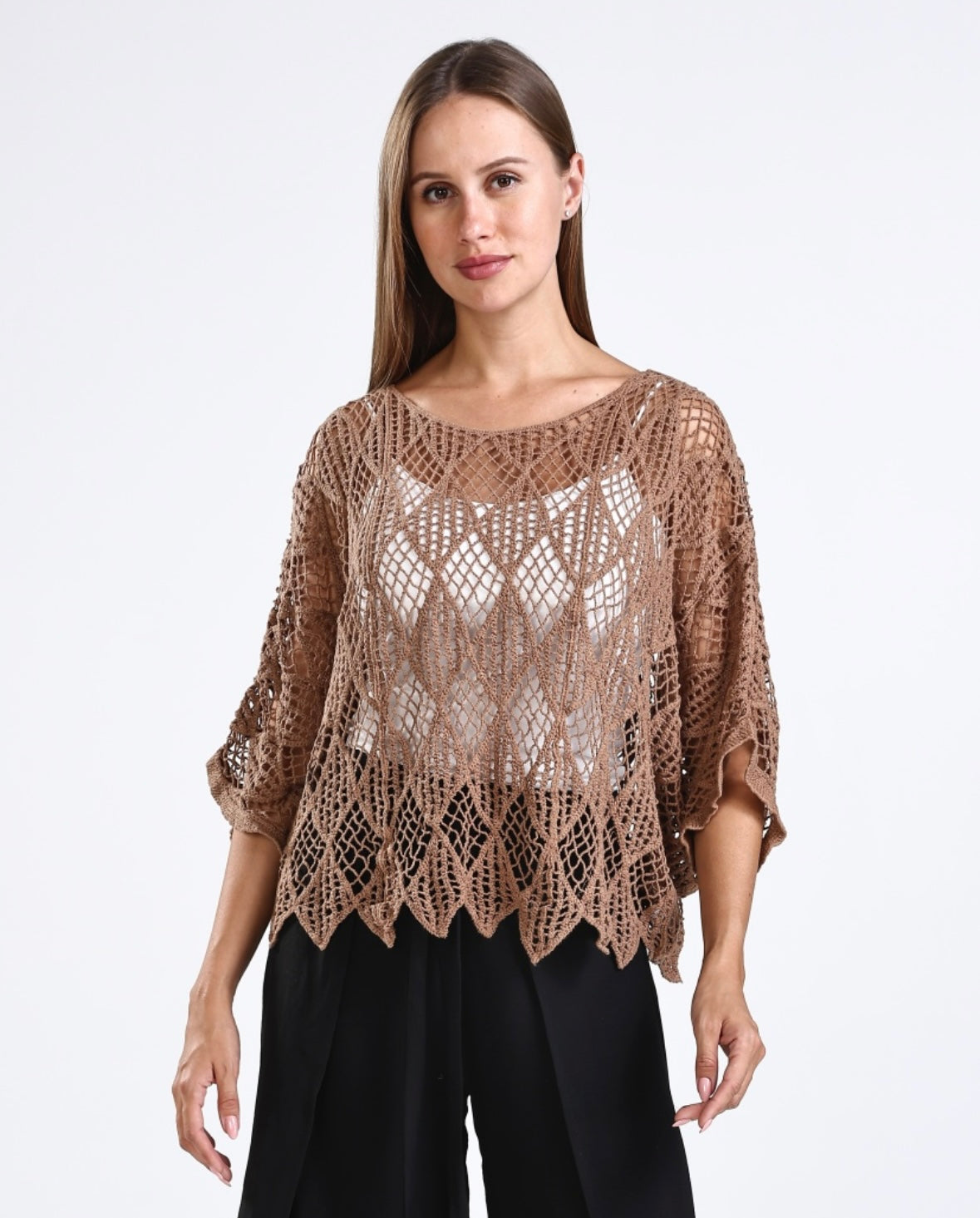 Mocha Crochet Knit Top - One Size