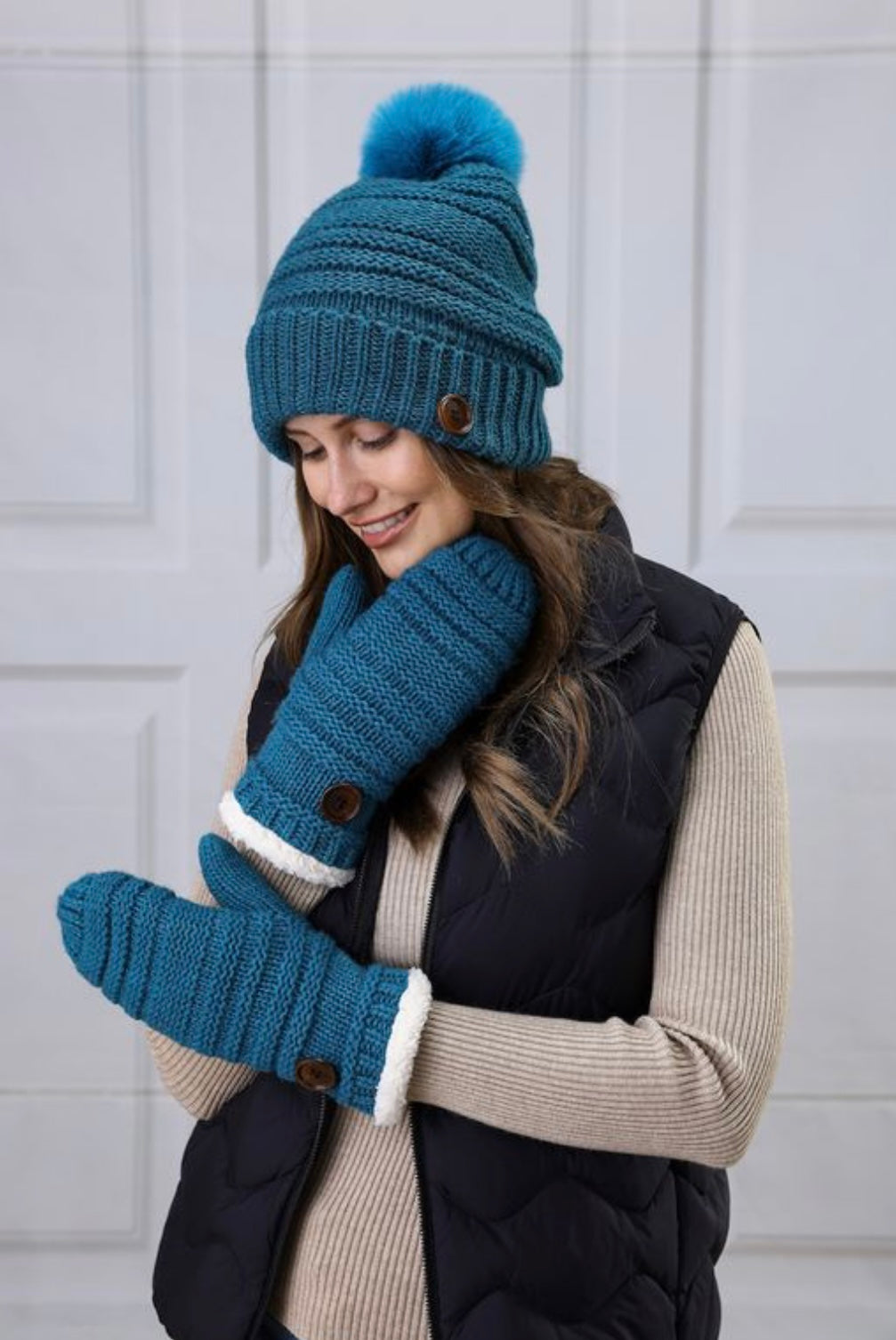 Teal Button Winter Accesories