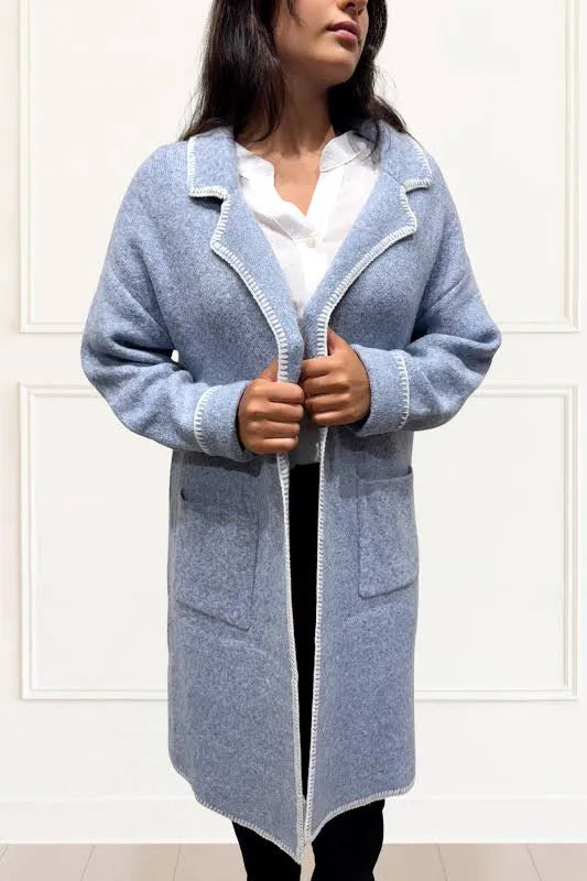 Solana Long Knit Jacket - Blue