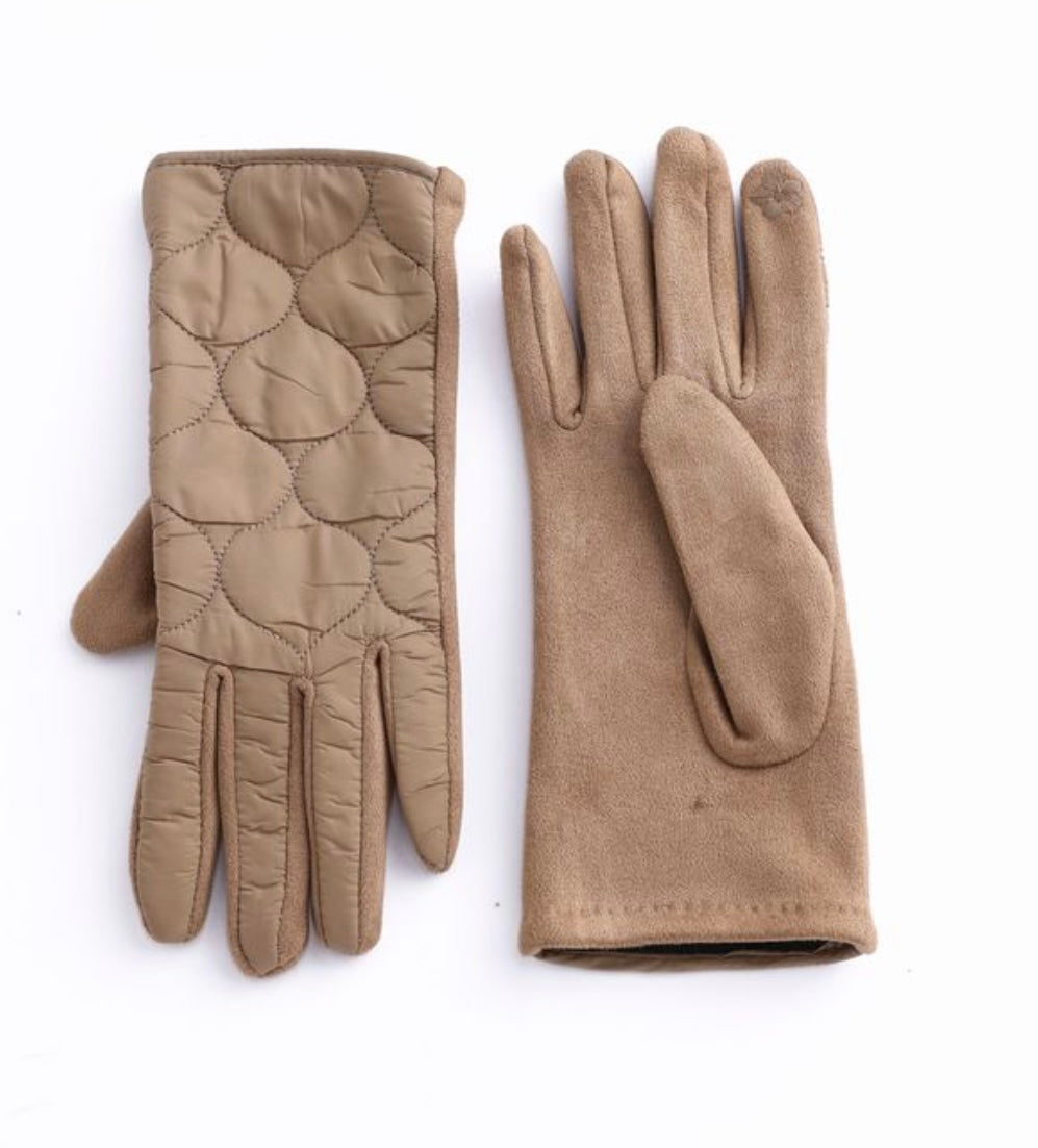 Taupe Quilted Texting Gloves