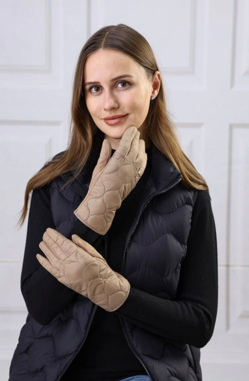 Taupe Quilted Texting Gloves