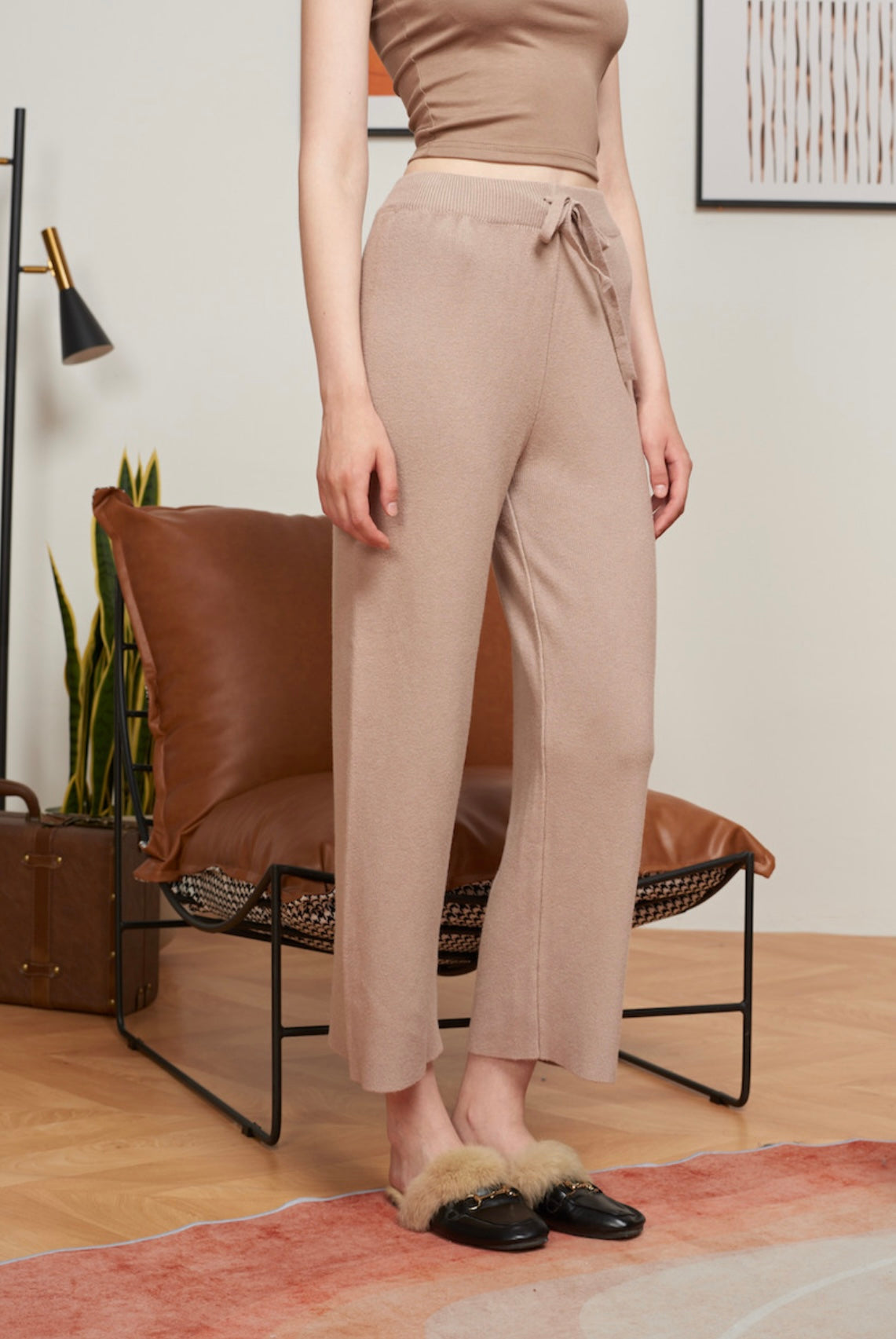 Sophie Cropped Lounge Pant Beige - One Size