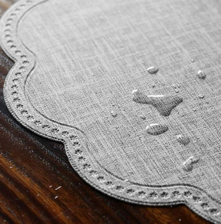 Scalloped Edge Round Grey Placemat