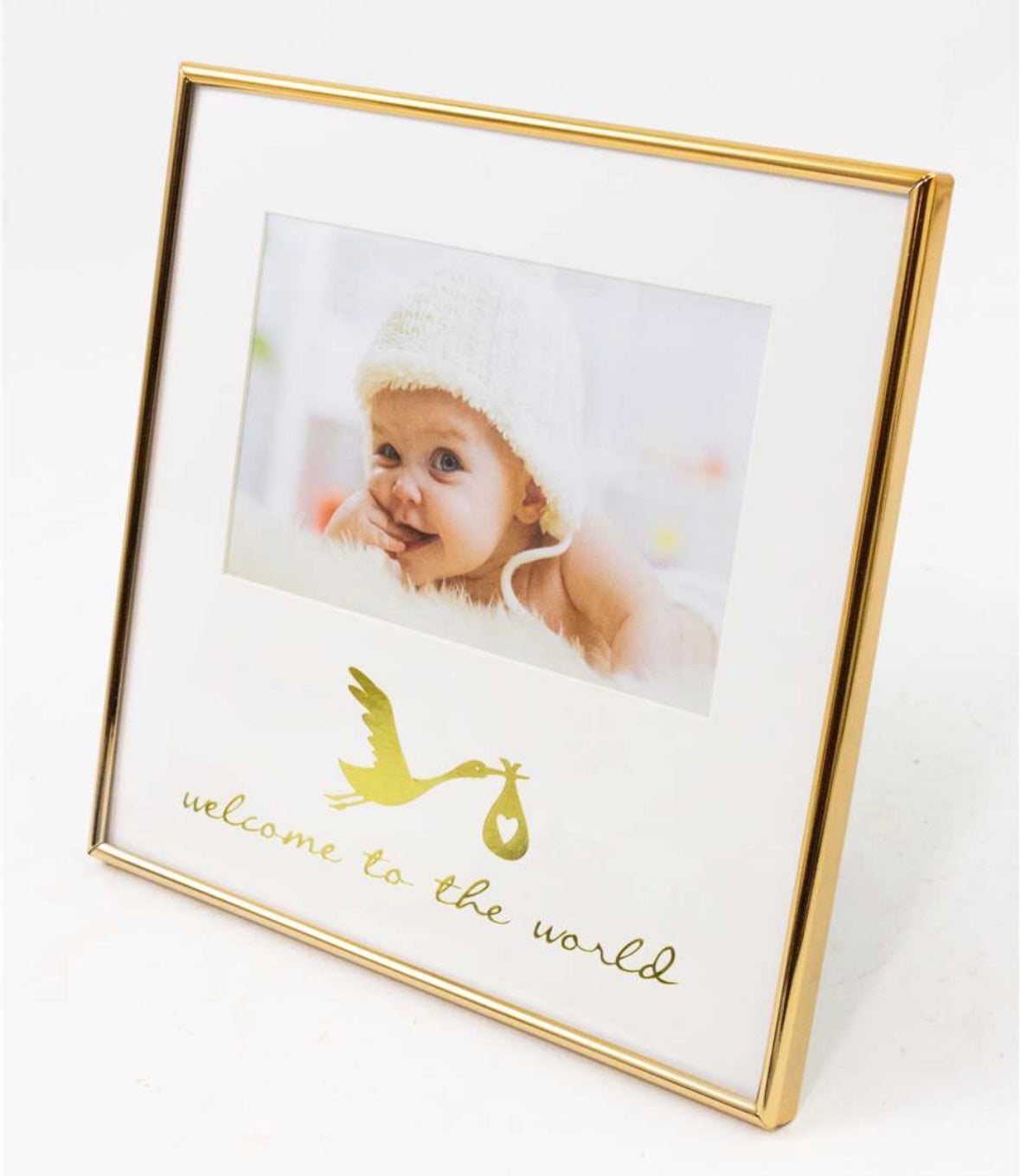 Gold Stork Welcome Baby Frame