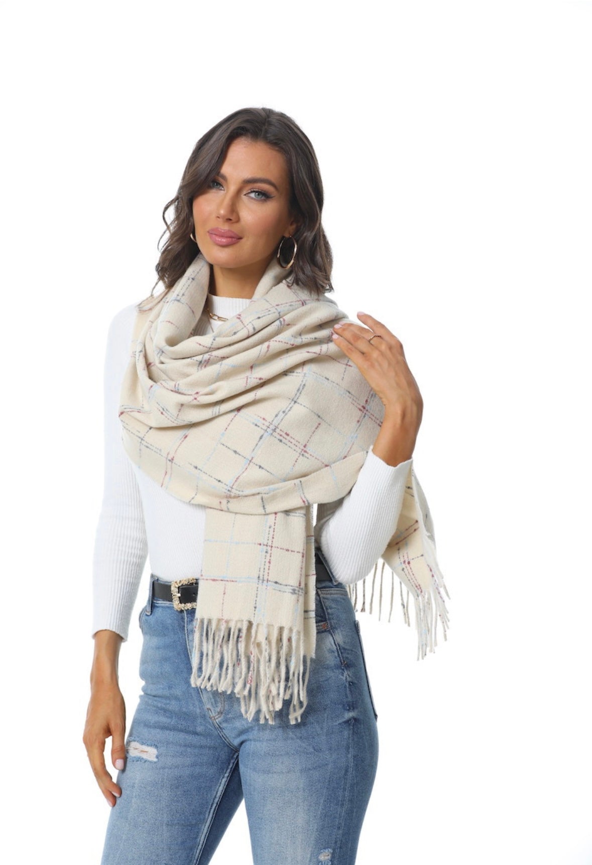 Creamy Plaid Scarf