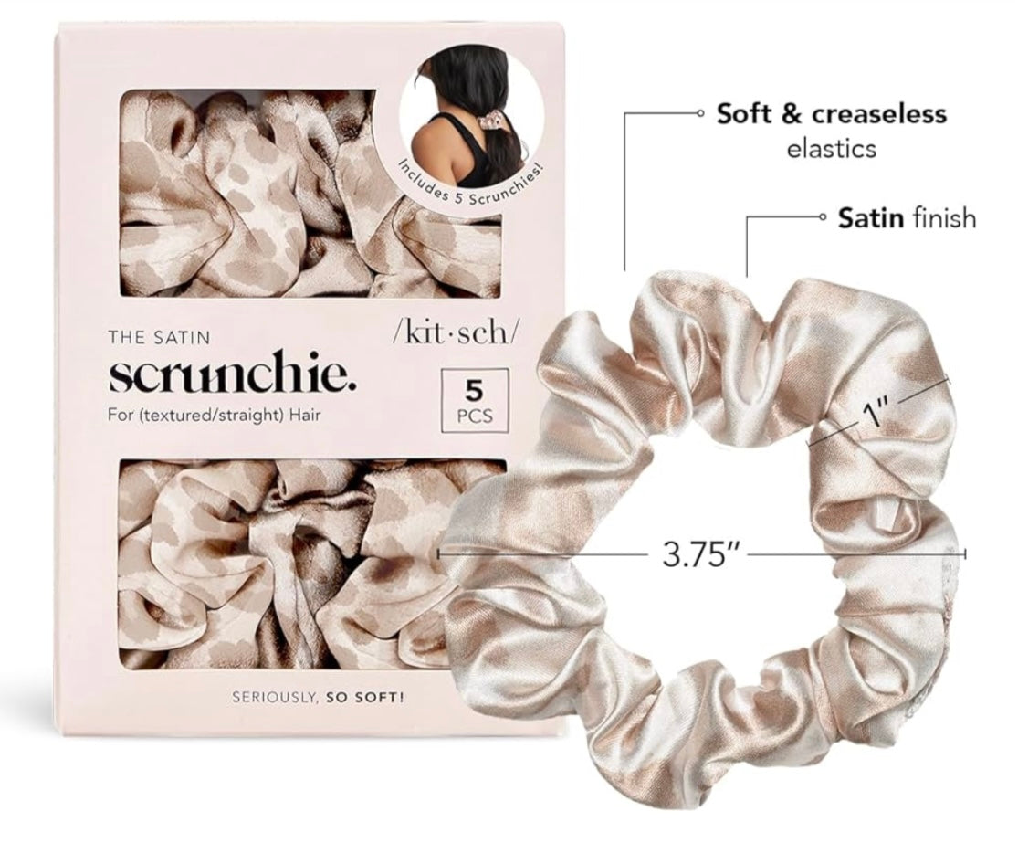 Satin Leopard Hair Scrunchies (5 Pack)