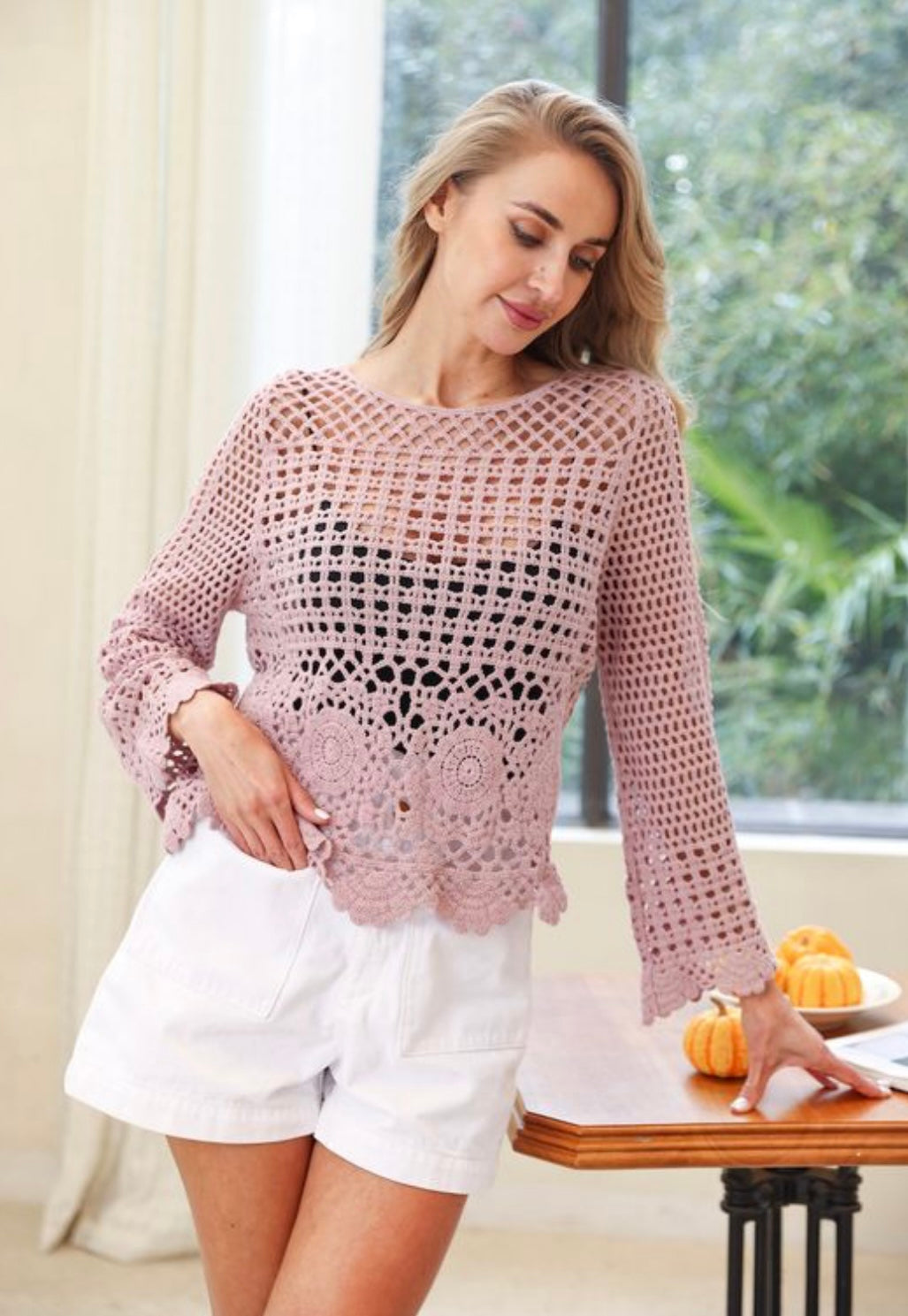 Pink Crochet Knit Top One Size