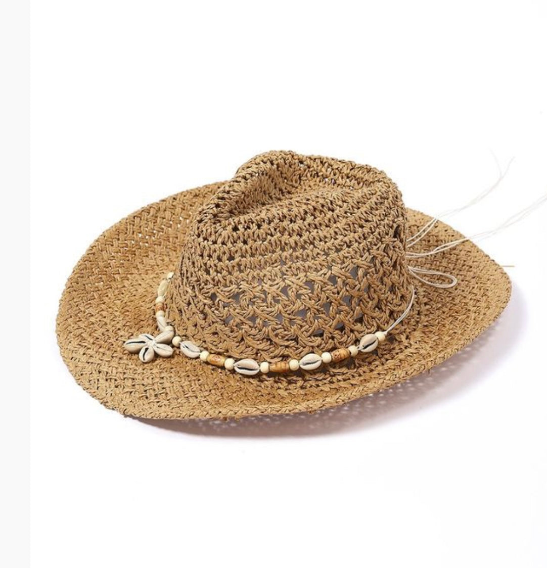 Beige Straw Cowboy Sun Hat