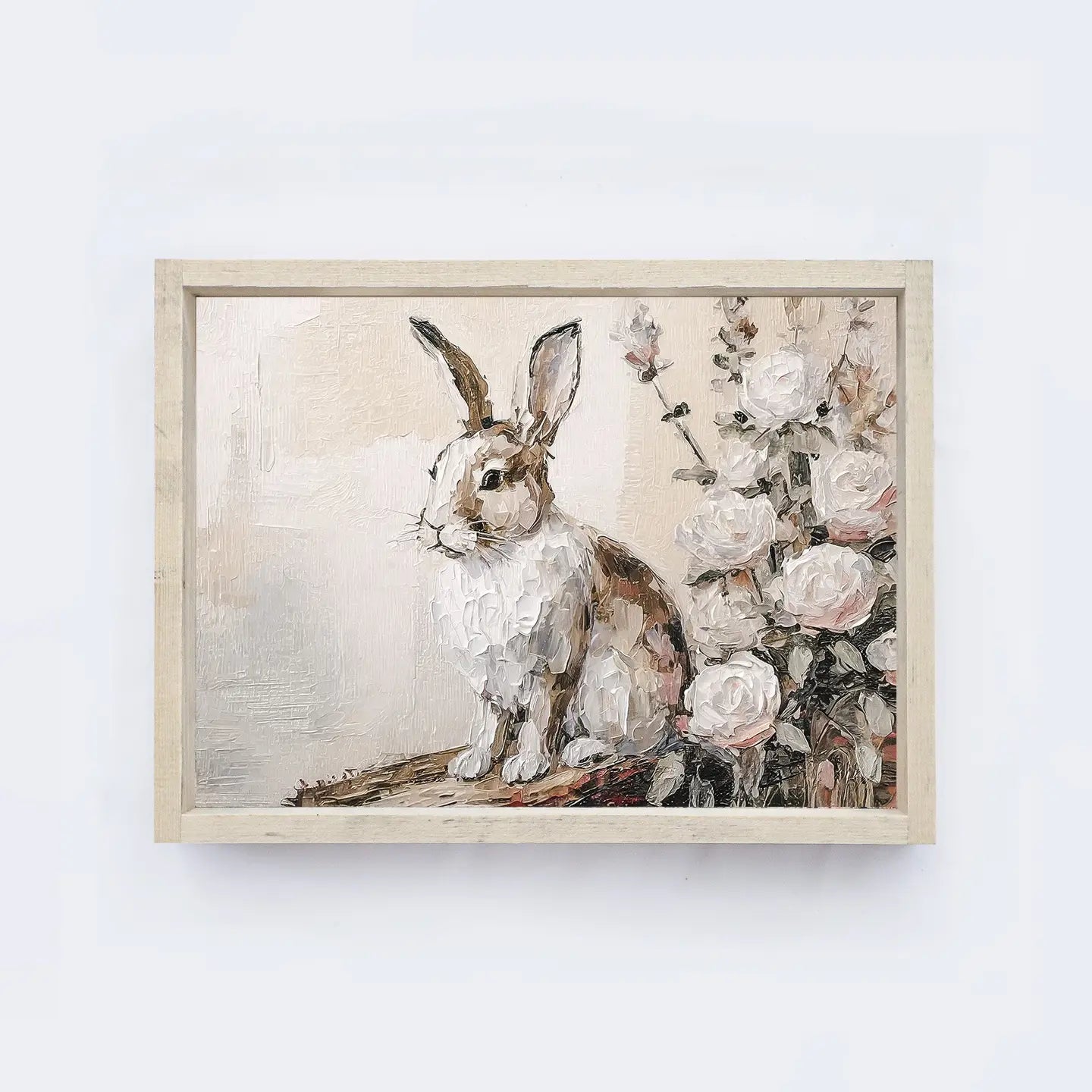 Vintage Framed Bunny Print - Aged Farmhouse