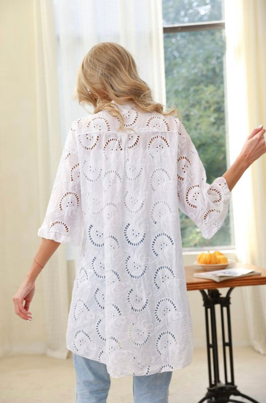 Embroidered White Top One Size