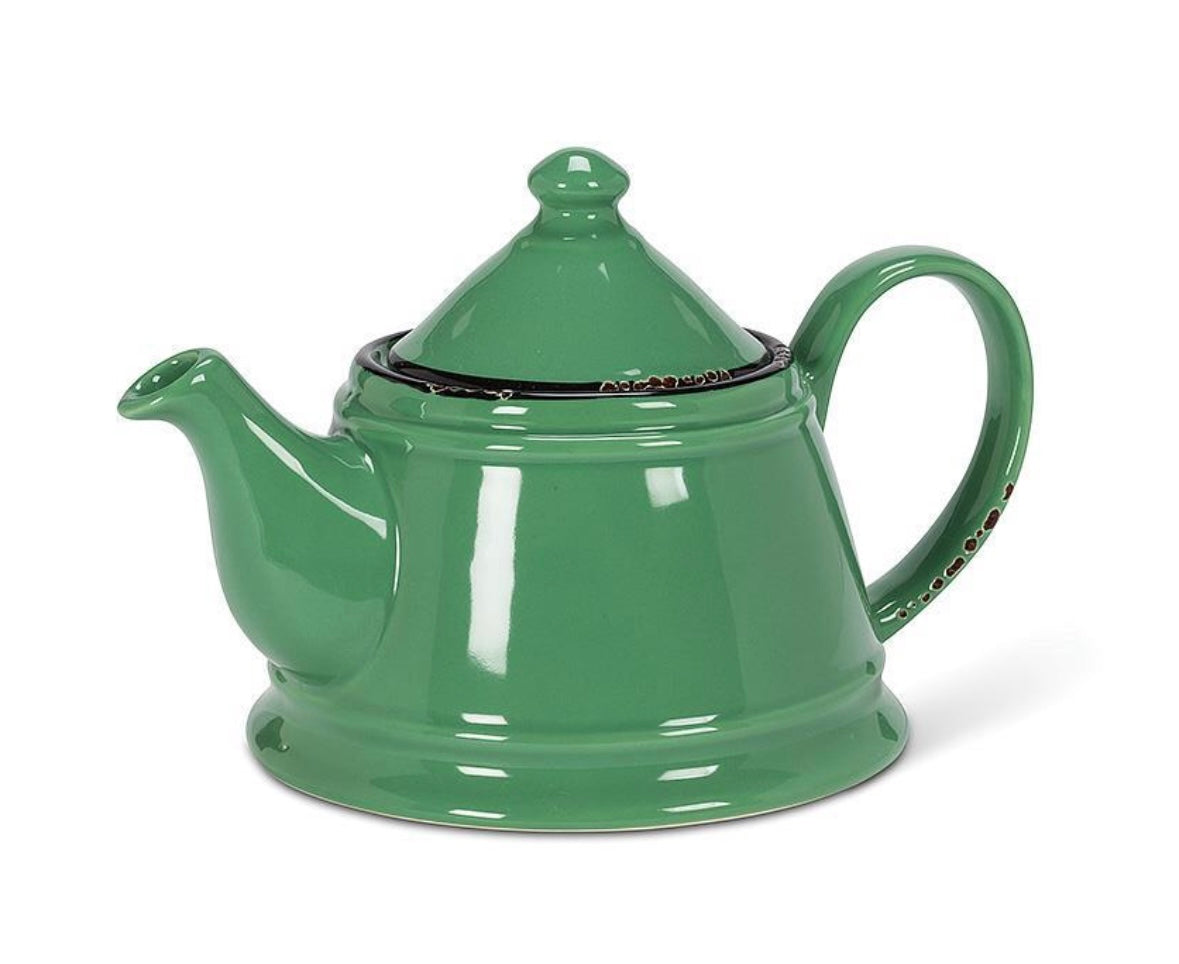 Enamel Look Teapot - Forest Green