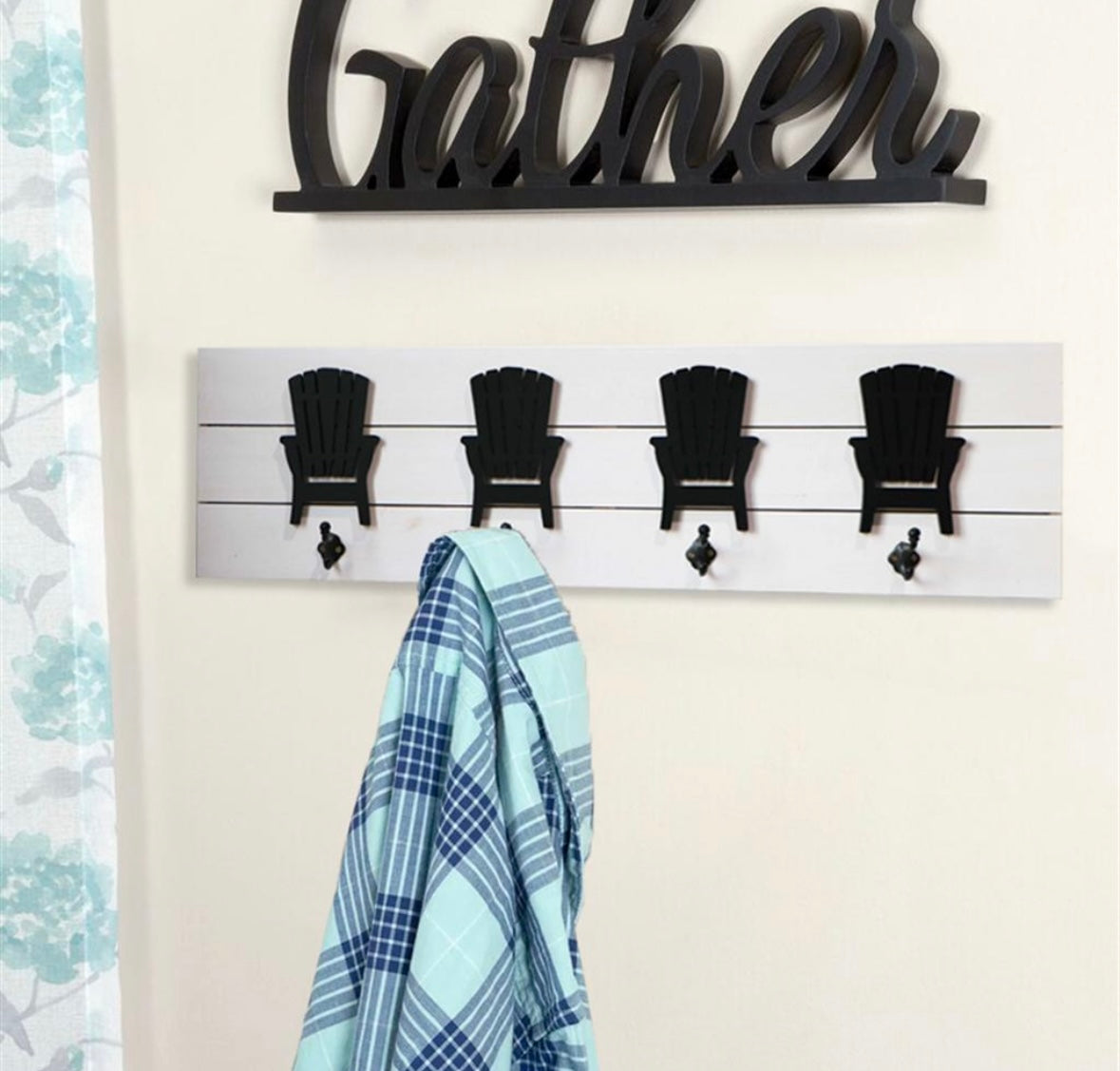 4 Adirondack Chair Wall Hooks Panel Black/White