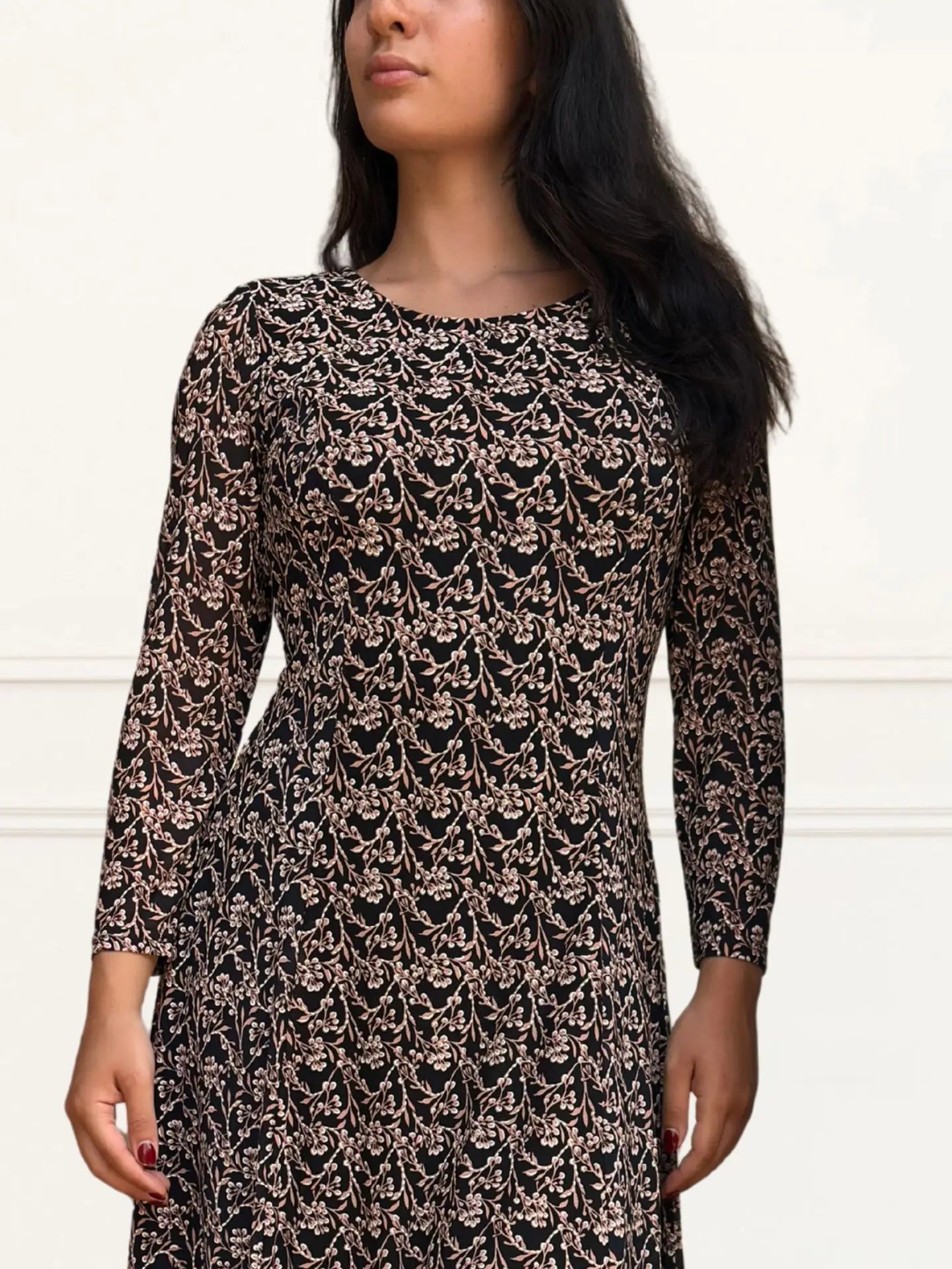 Audrey Black Dress Beige Floral