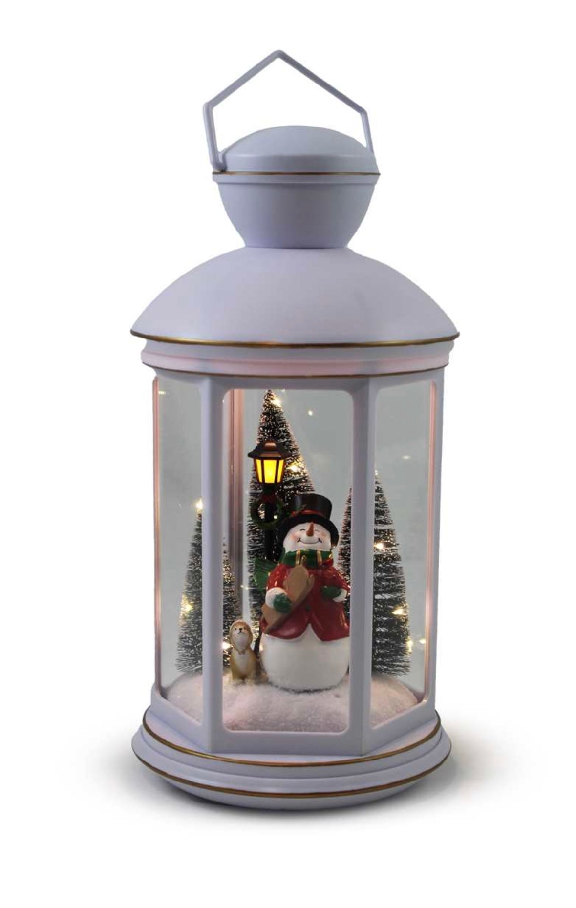 Round White Lantern w/Snowman Scene