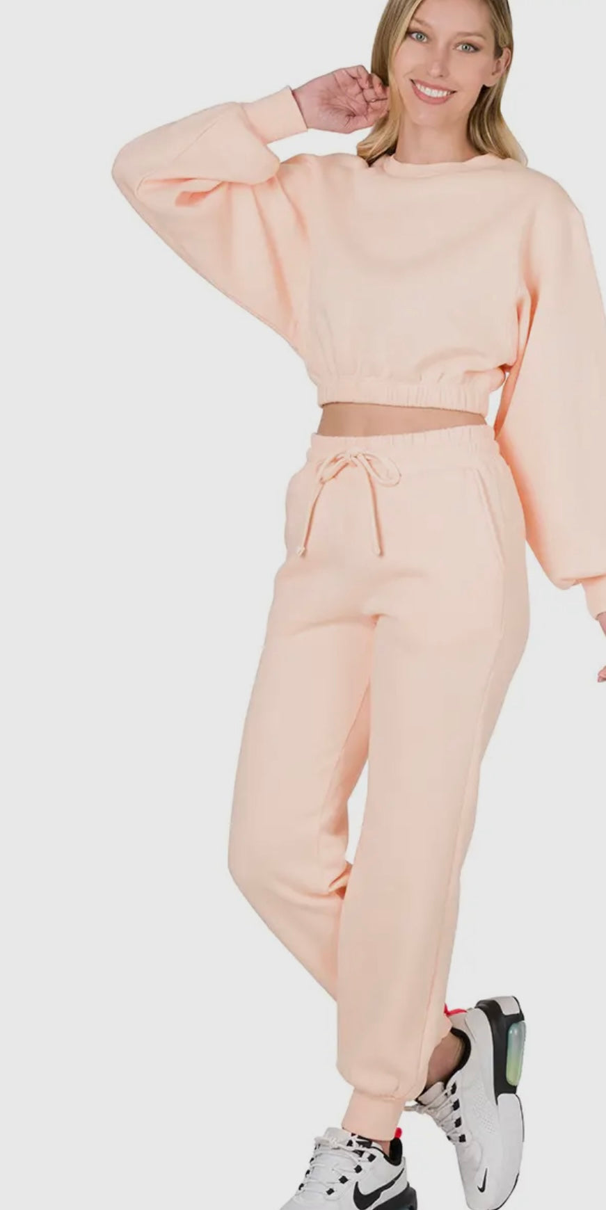 Cropped Pullover & Jogger Set/Peach