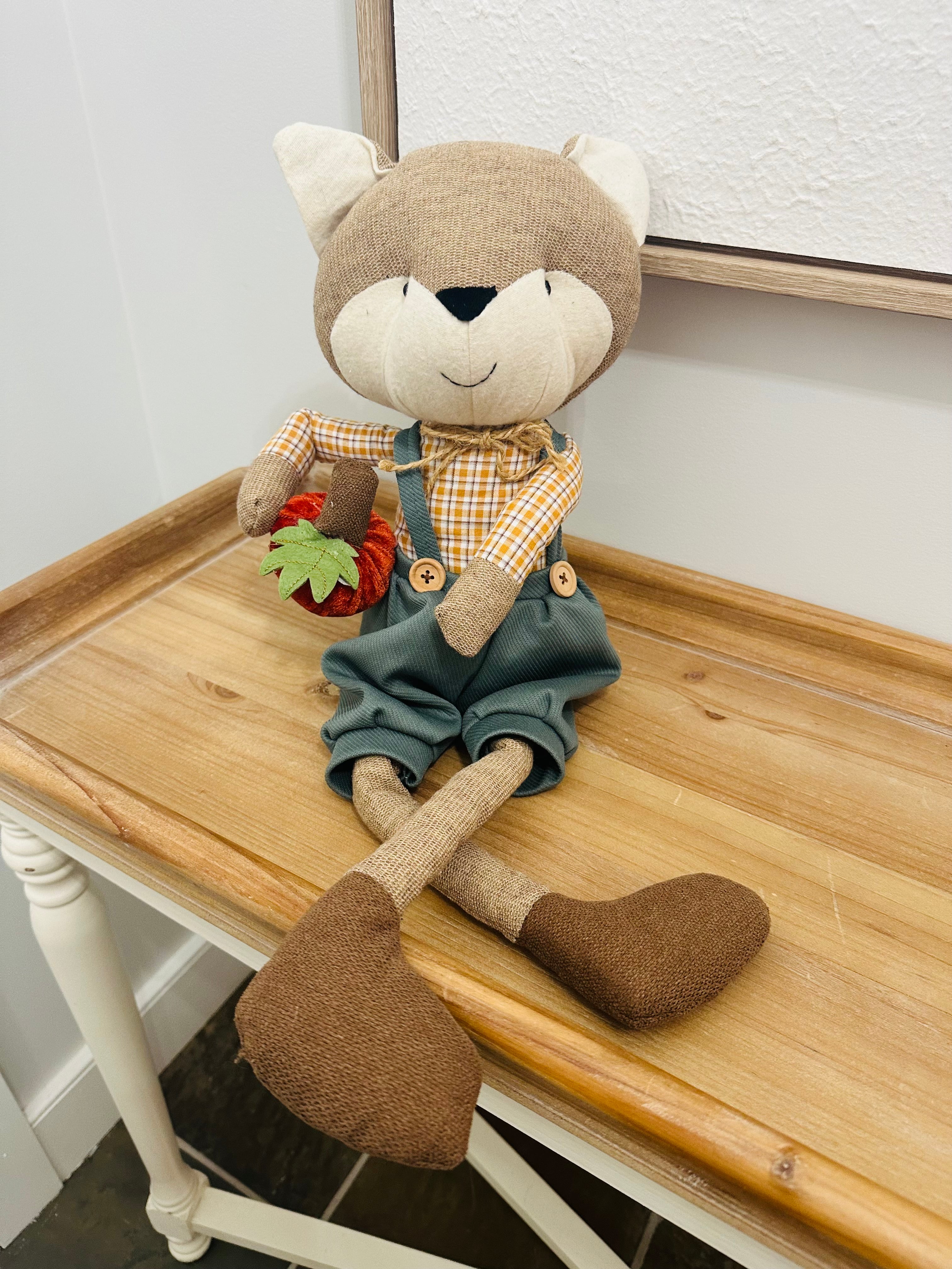 Plush Fox with Blue Overalls