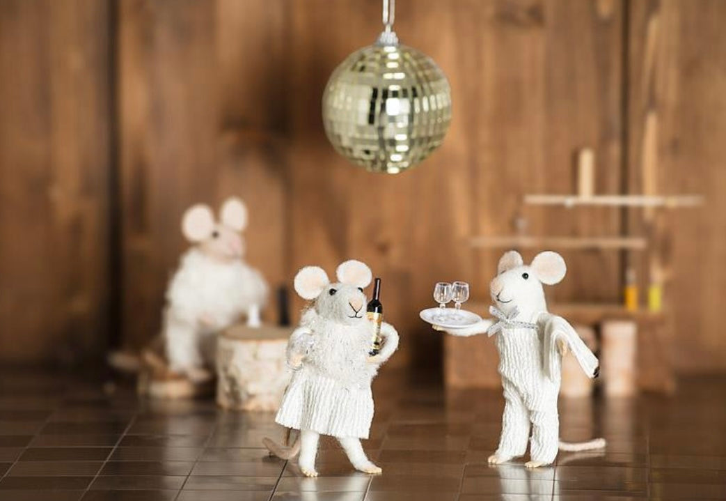 Winter Mouse with Wine & Glass Ornament