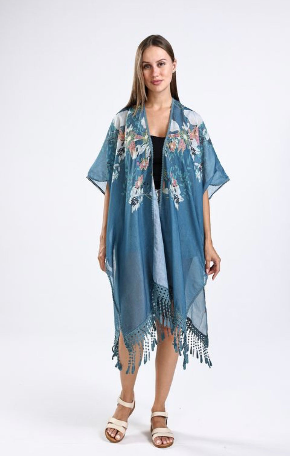 Teal Floral Kimono - One Size