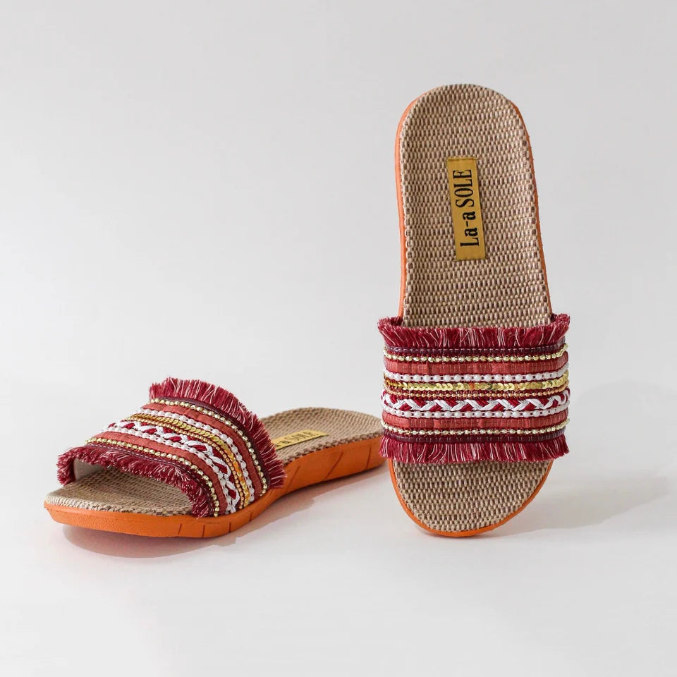 Red Boho Slides