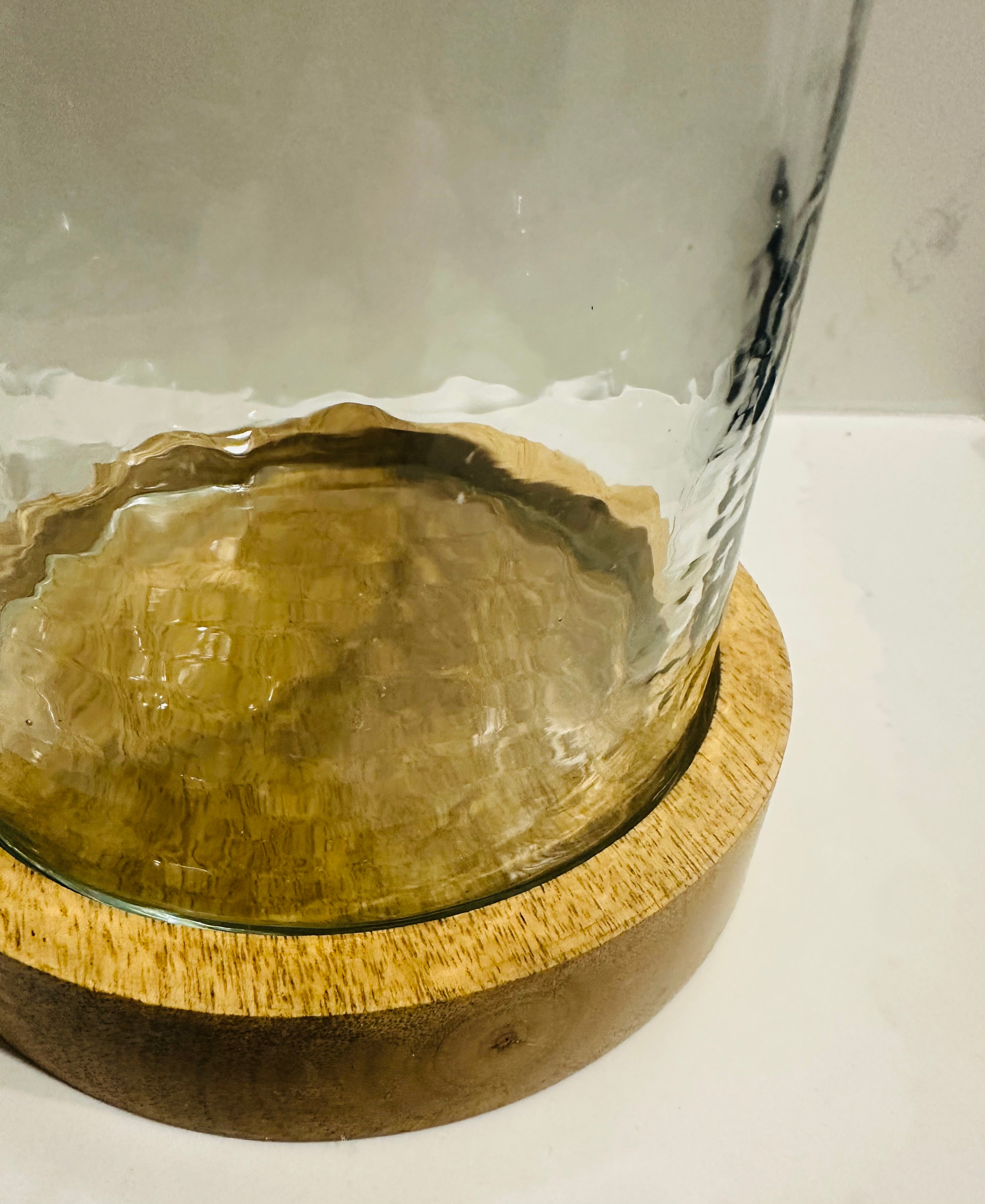 Glass Candle Holder w/ Wood Base