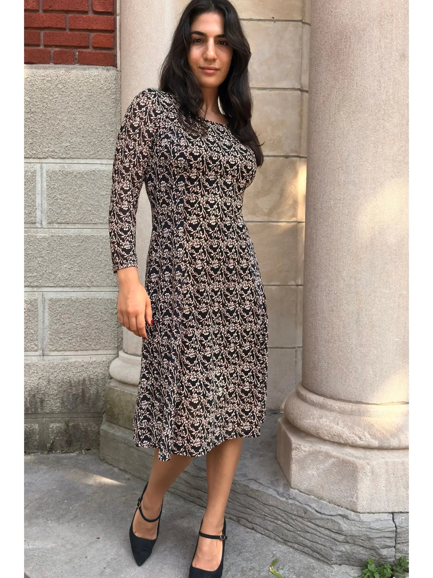 Audrey Black Dress Beige Floral