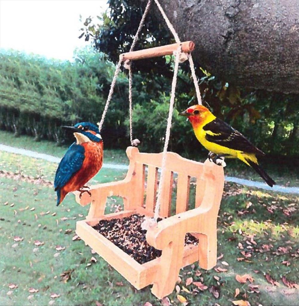 Wooden Bench Bird Feeder